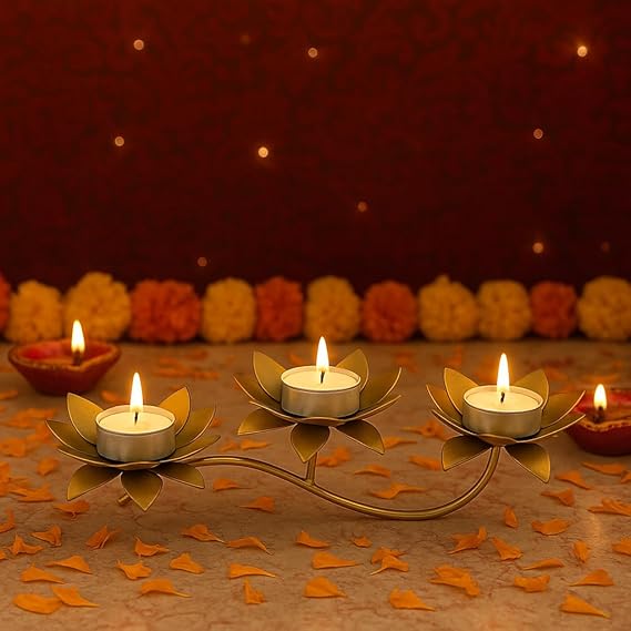 Tealight Candle Holder Set, Diwali Decor Items, Lotus Design Tealight Candle Holder Stand Frame, Christmas Diwali Decoration Items, Pooja Decoration Items, Temple Mandir Decorations (TCMH493-1BOX)