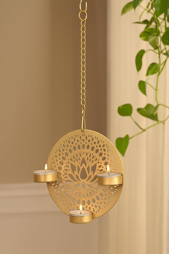 Diwali Decoration Items, Metal Tealight Candle Holder Set of 2,Christmas Decor Gifts, Tlight Candle Holder, Wall Hanging Pooja Decoration Items(TCMH485-1BOX)