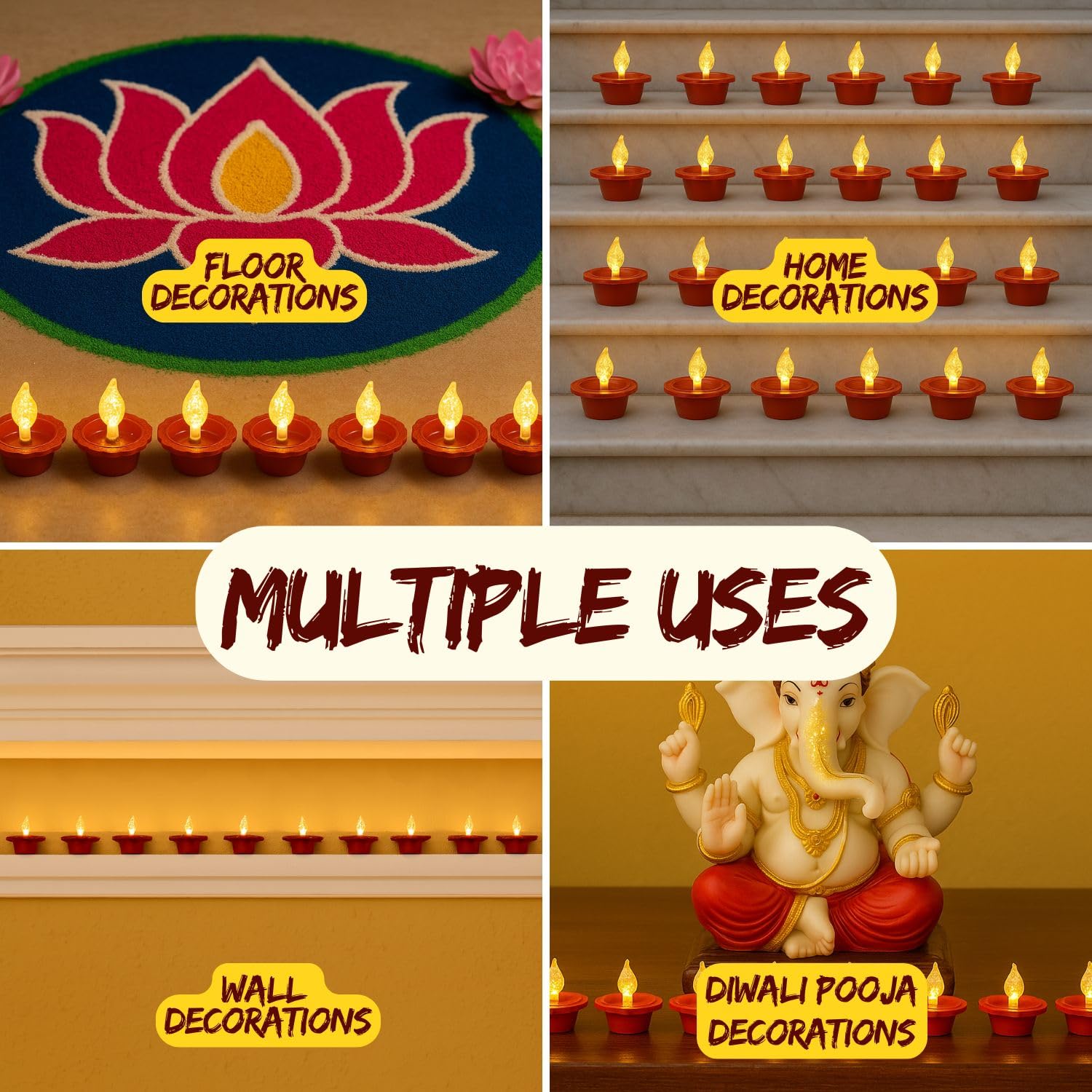LED Floating Water Sensor Diyas Set of 24, Diwali Decor Items ( DFBS554-24 )