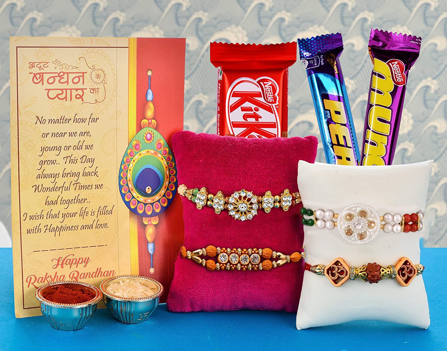 Set of 4 Rakhi for Brother with Chocolates at CraftVatika.