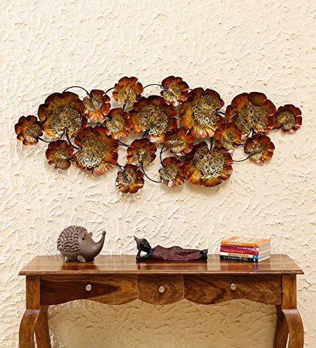 Metal 3D Brown Golden Flower With LED Lights Wall Hanging Showpiece