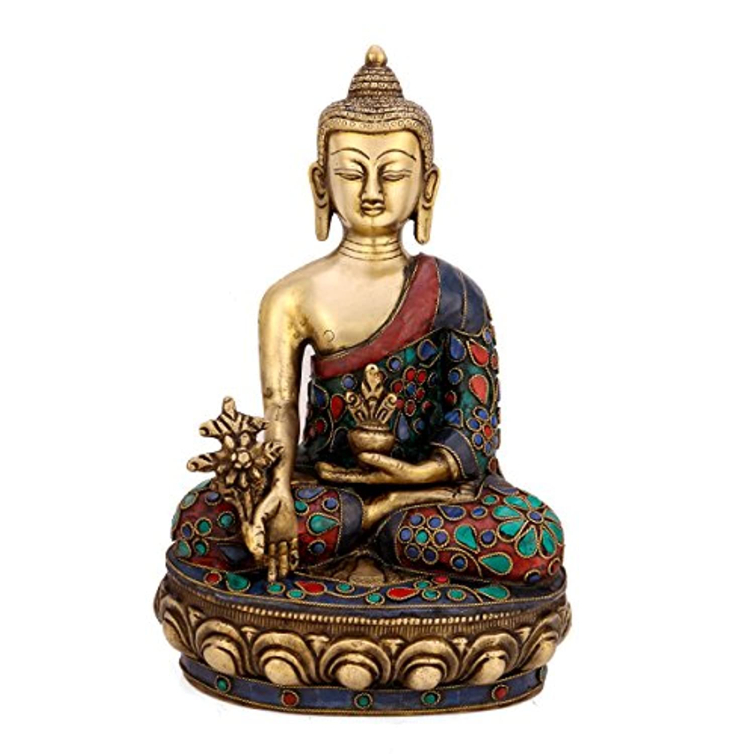 Lord Gautama Buddha Brass Idol Sitting On Lotus Statue