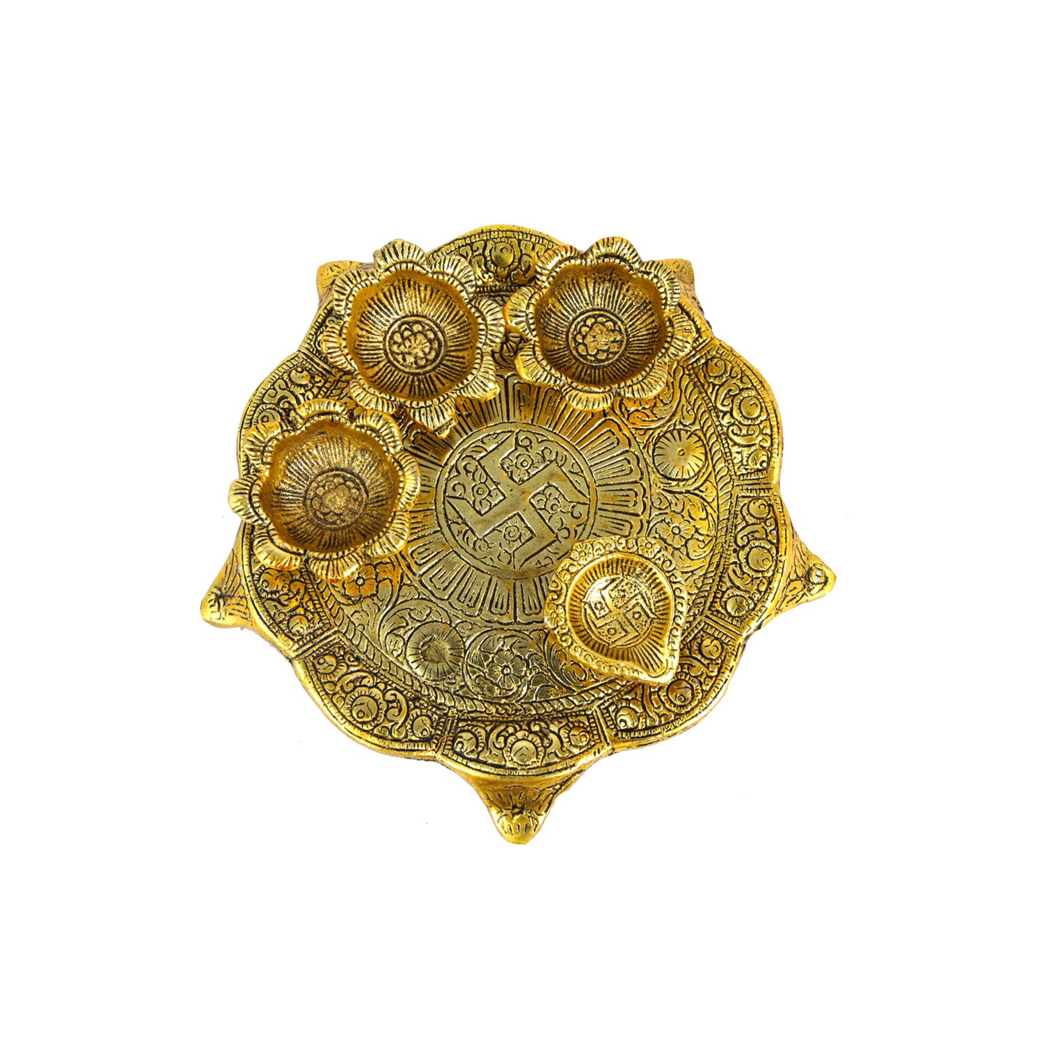 Metal Pooja Thali with Diya for Arti & Home Puja