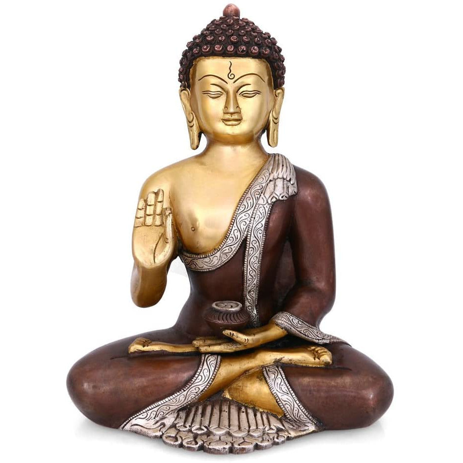 Blessing Buddha Brass Idol With Scared Kalash Statue