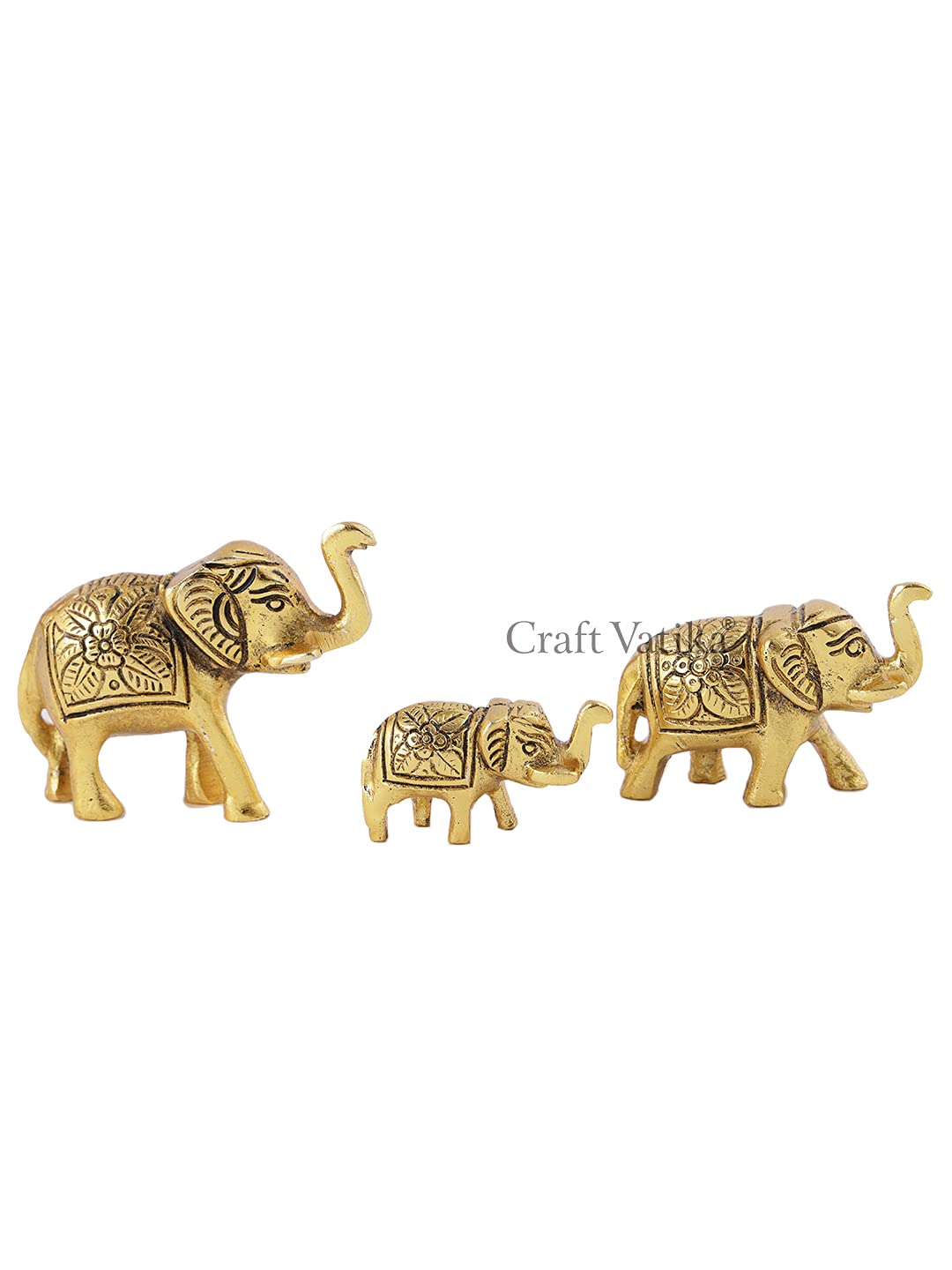 Metal Trunk Up Elephant Showpiece (Set Of 3)