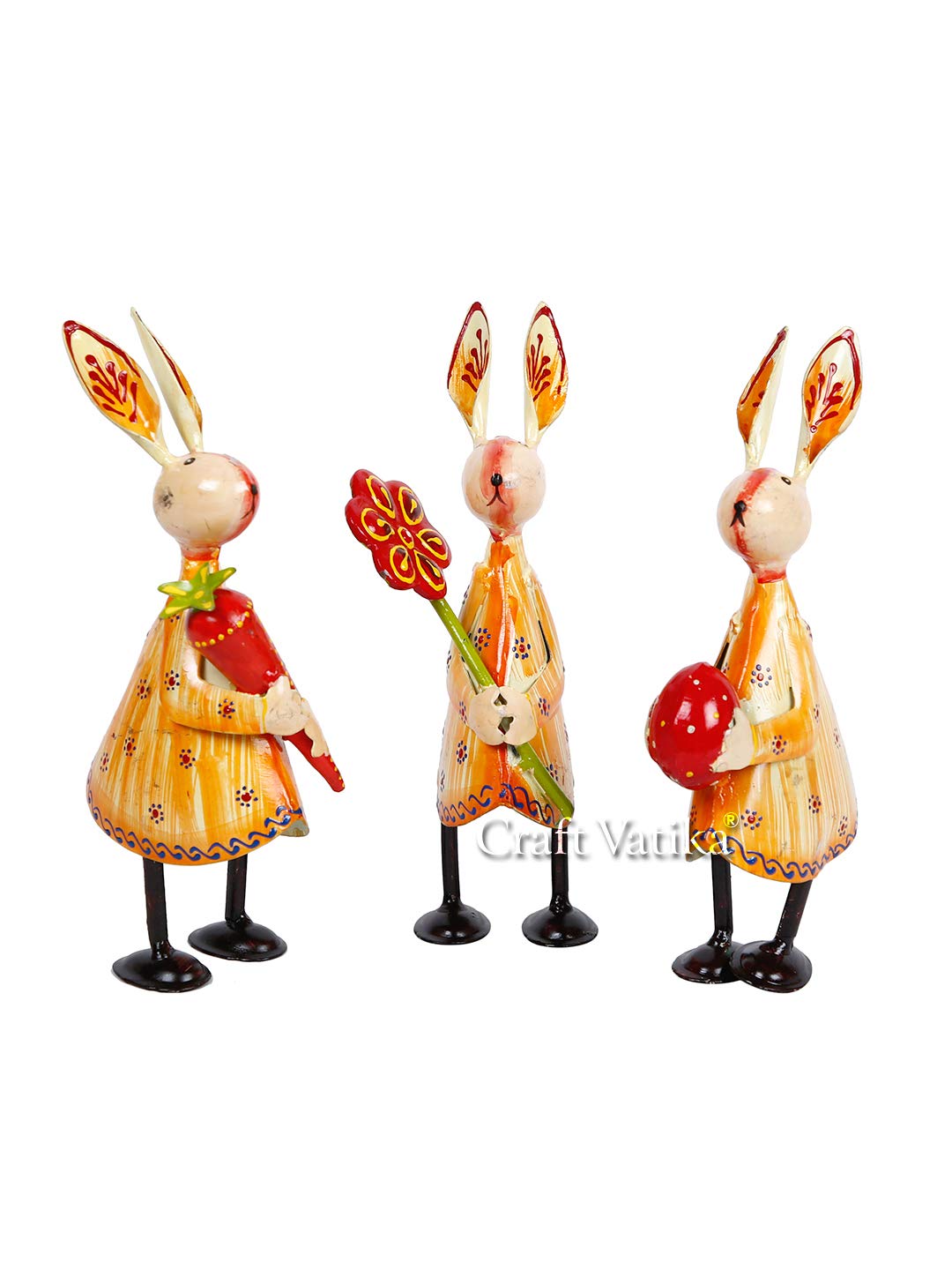 Iron Rabbit Handpainted Showpiece (Set Of 3)