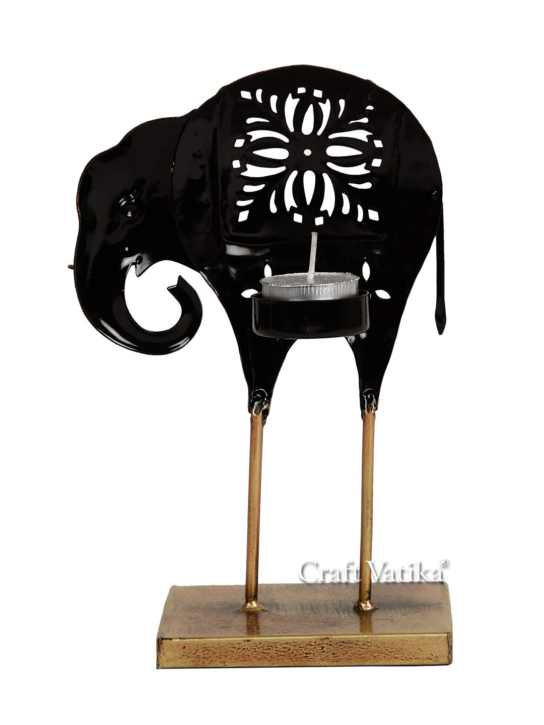 Metal Elephant Statue Tealight Candle Holder Stand Showpiece