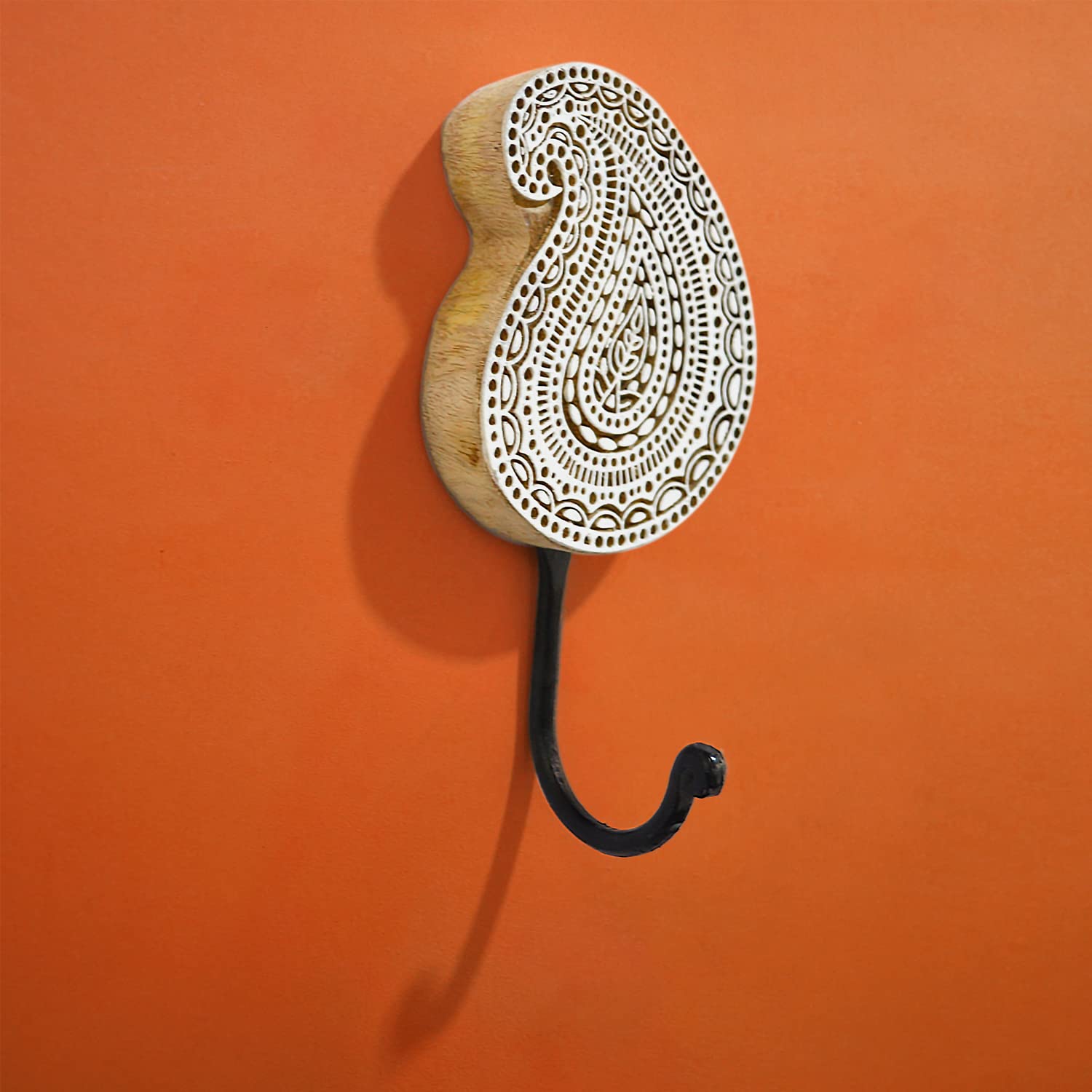 Wooden Block Print Key Holder with Hooks