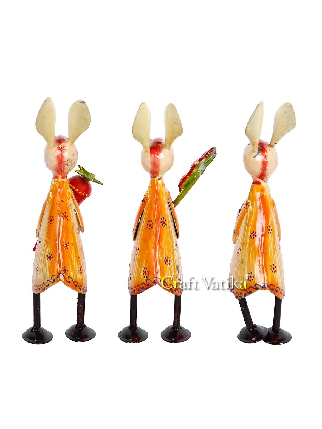 Iron Rabbit Handpainted Showpiece (Set Of 3)