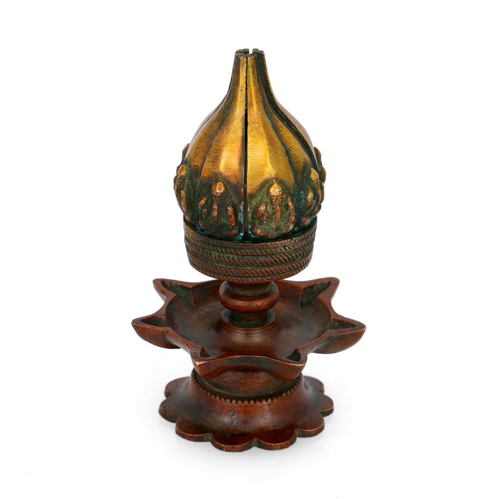 Brass Antique Lotus Flower Design Diya Oil Lamp Showpiece