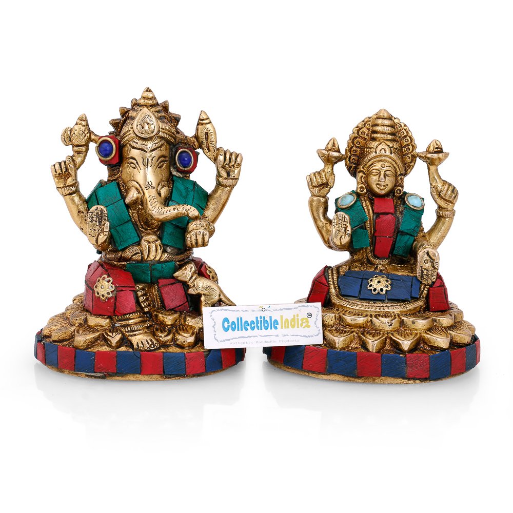 Sitting Laxmi Ganesh Brass Idol Murti Statue