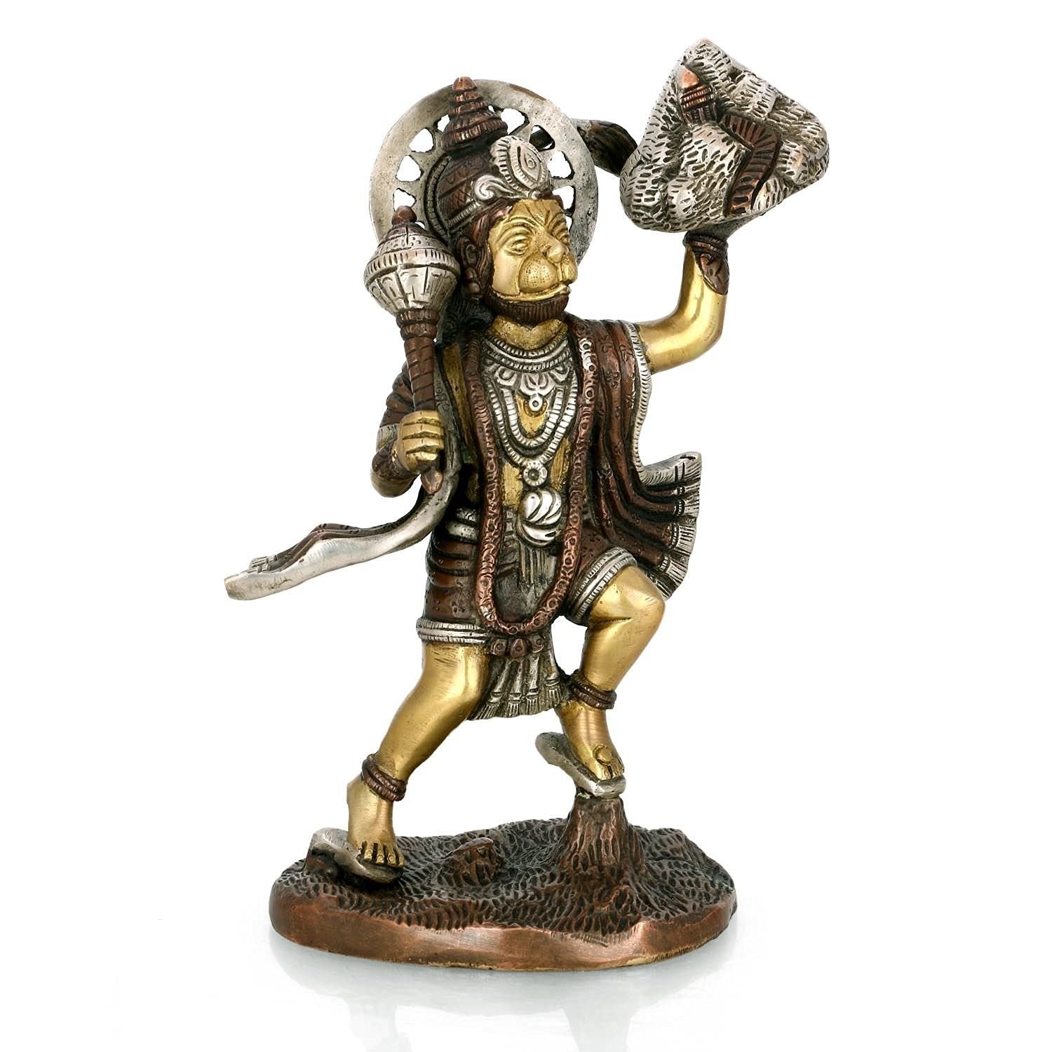 Brass Hanuman Idol Holding Sanjeevani Booti Mountain Statue