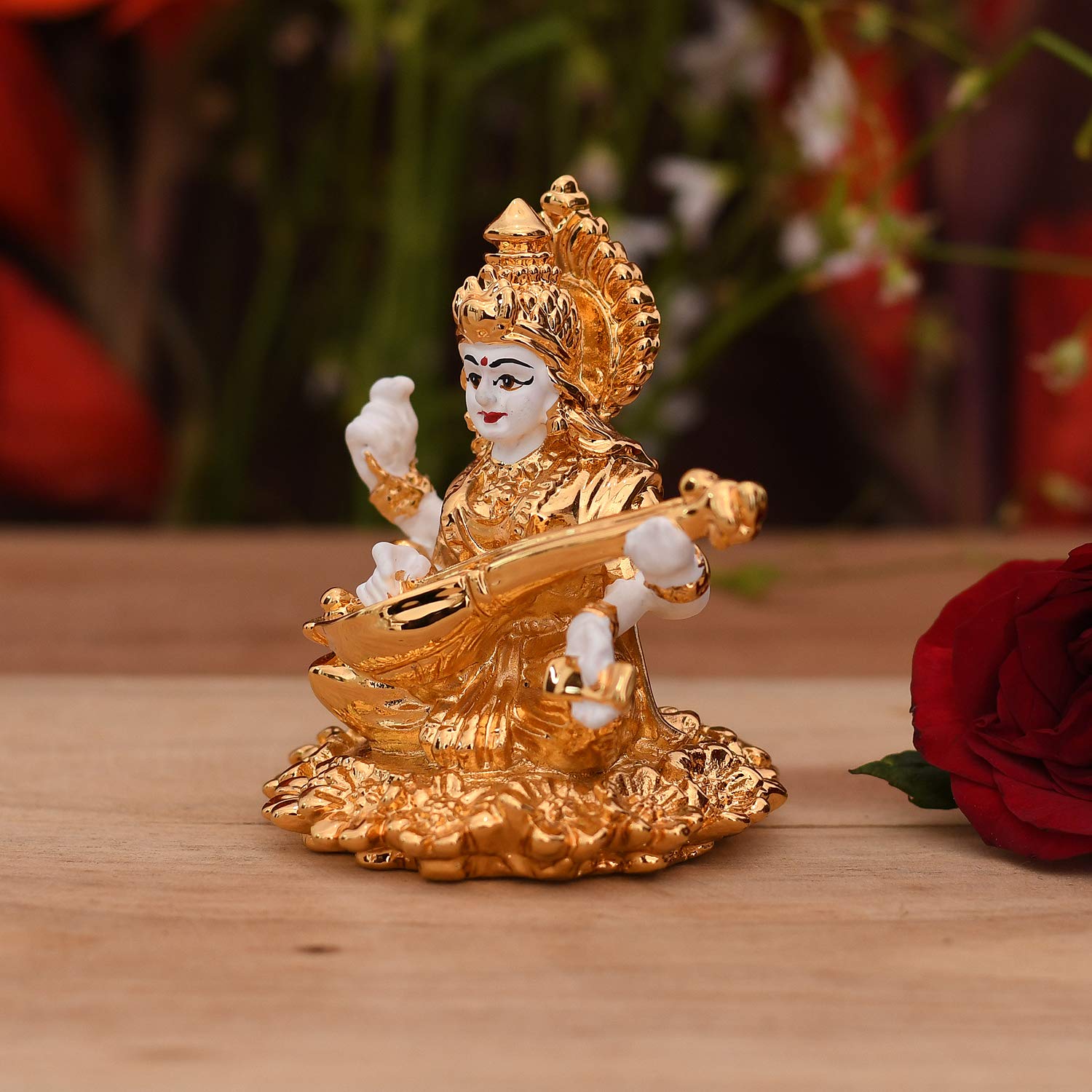 Gold Plated Ceramic Saraswati Playing Veena Idol Showpiece Smas101