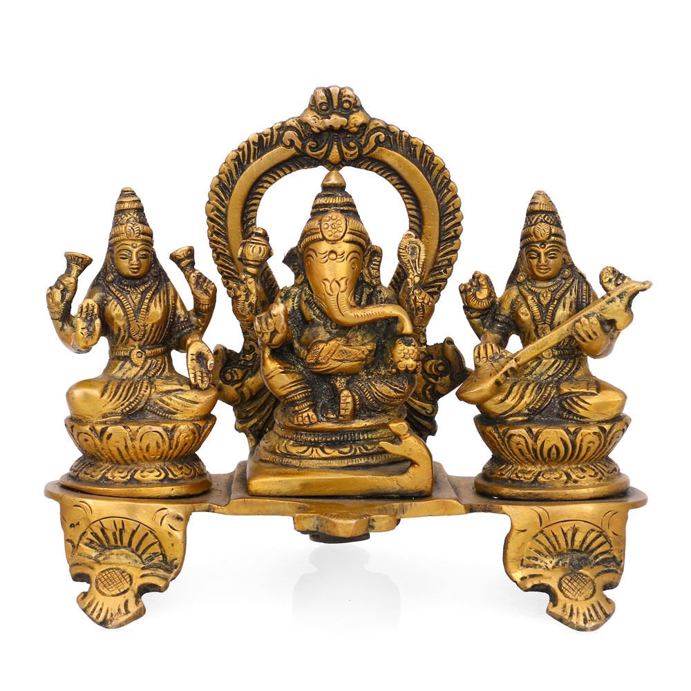 Brass Lakshmi Ganesha Saraswati Idol Murti Statue