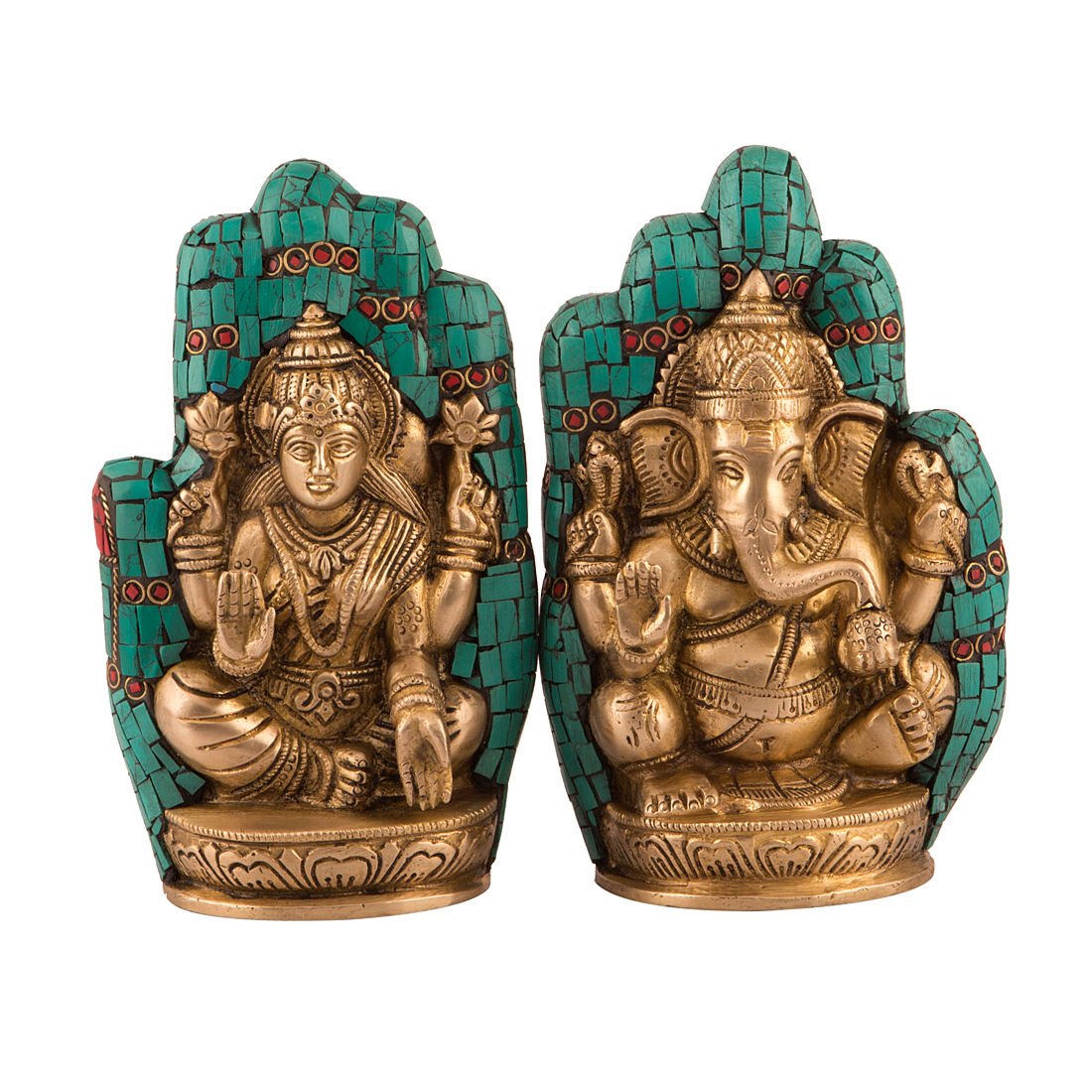 Brass Palm Lakshmi Ganesha Idol Murti Statue
