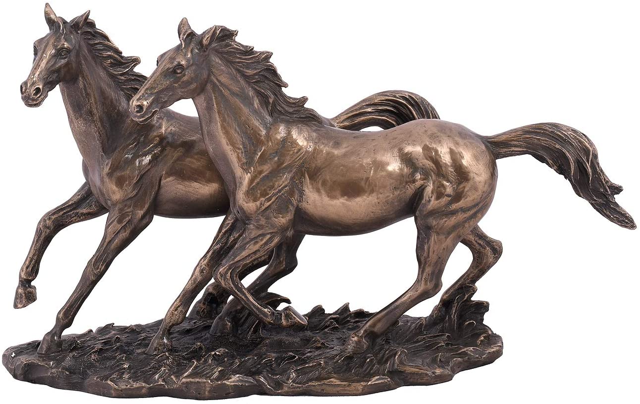 Two Running Horse Poly-resin Figurine Idol Showpiece
