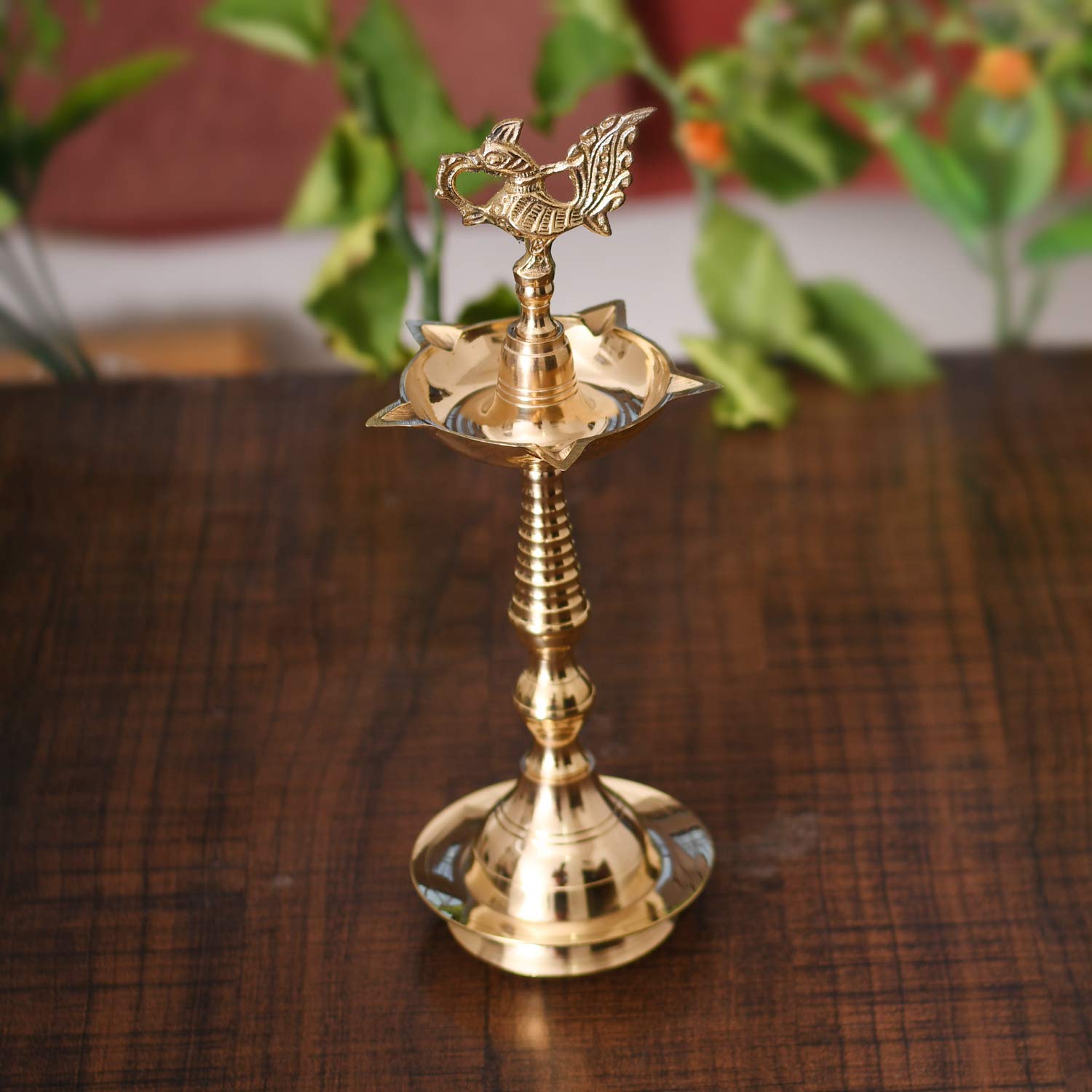Brass Peacock Mahabharat Diya Oil Lamp Stand Showpiece