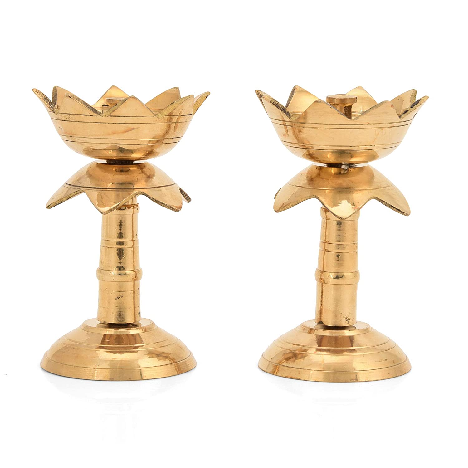 Brass Pure Diya Oil Lamp Stand Showpiece (Set Of 2)