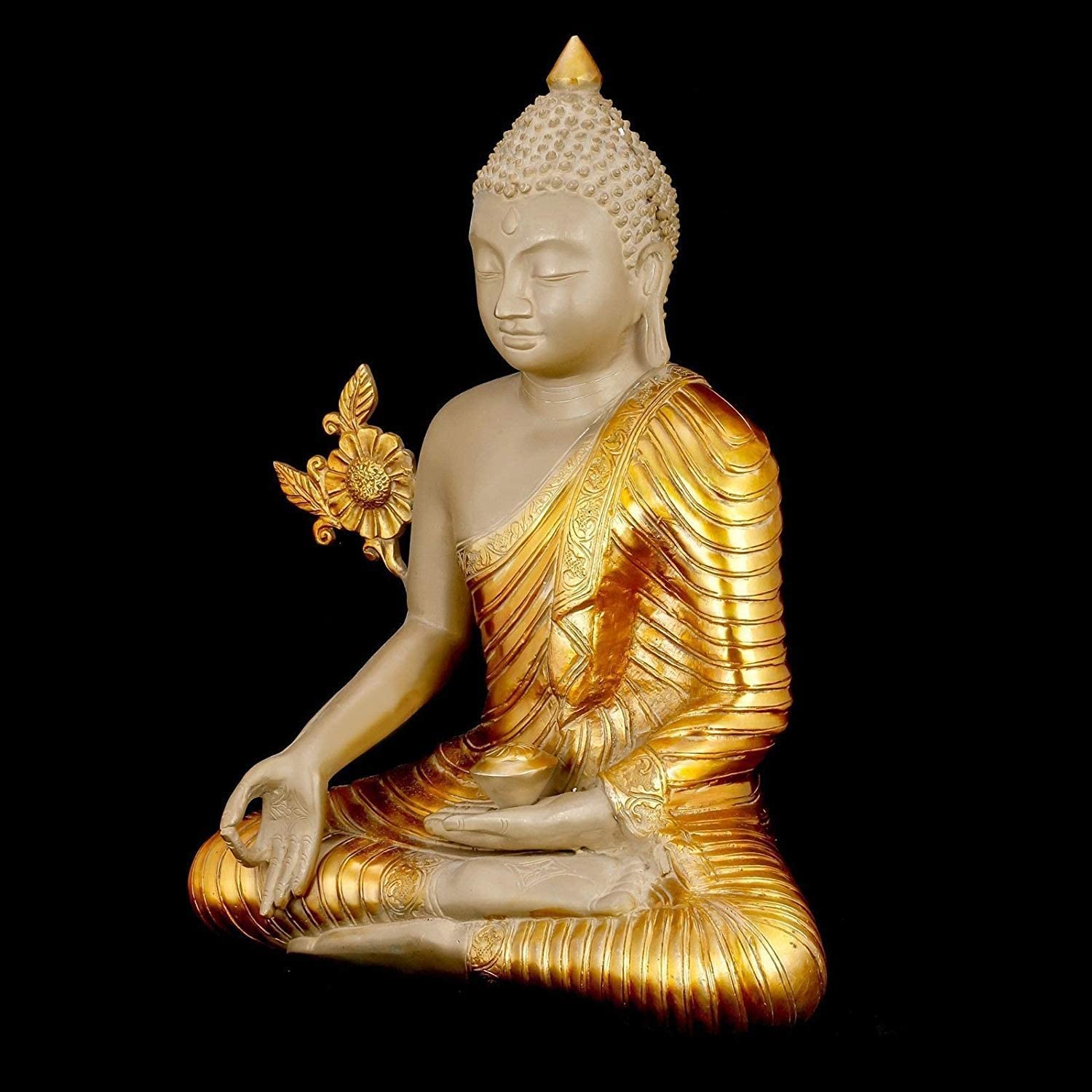 Meditating Lord Buddha Brass Idol With Scared Kalash Statue