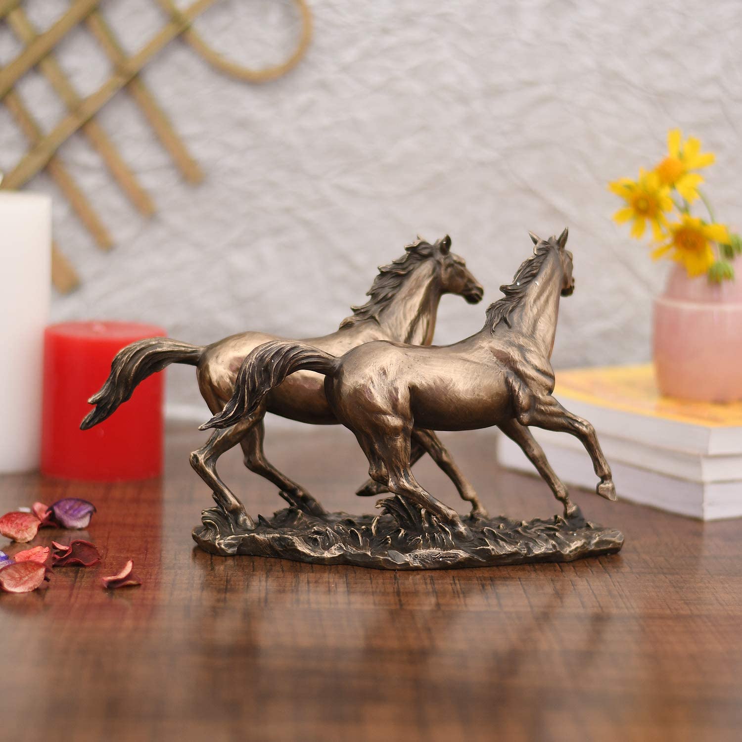 Two Running Horse Poly-resin Figurine Idol Showpiece