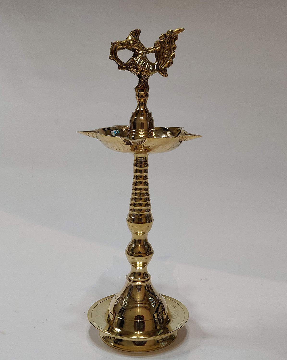 Brass Peacock Mahabharat Diya Oil Lamp Stand Showpiece