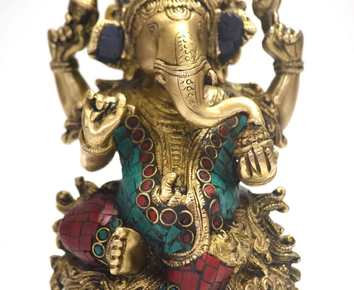 God Ganesha Idol Sitting on Lotus Brass Decorative Statue