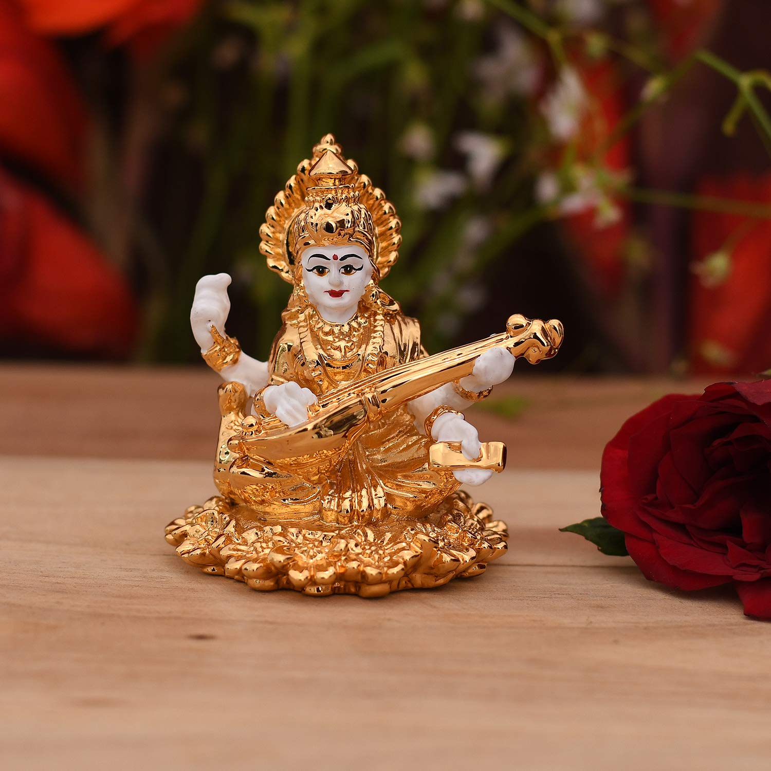 Gold Plated Ceramic Saraswati Playing Veena Idol Showpiece Smas101