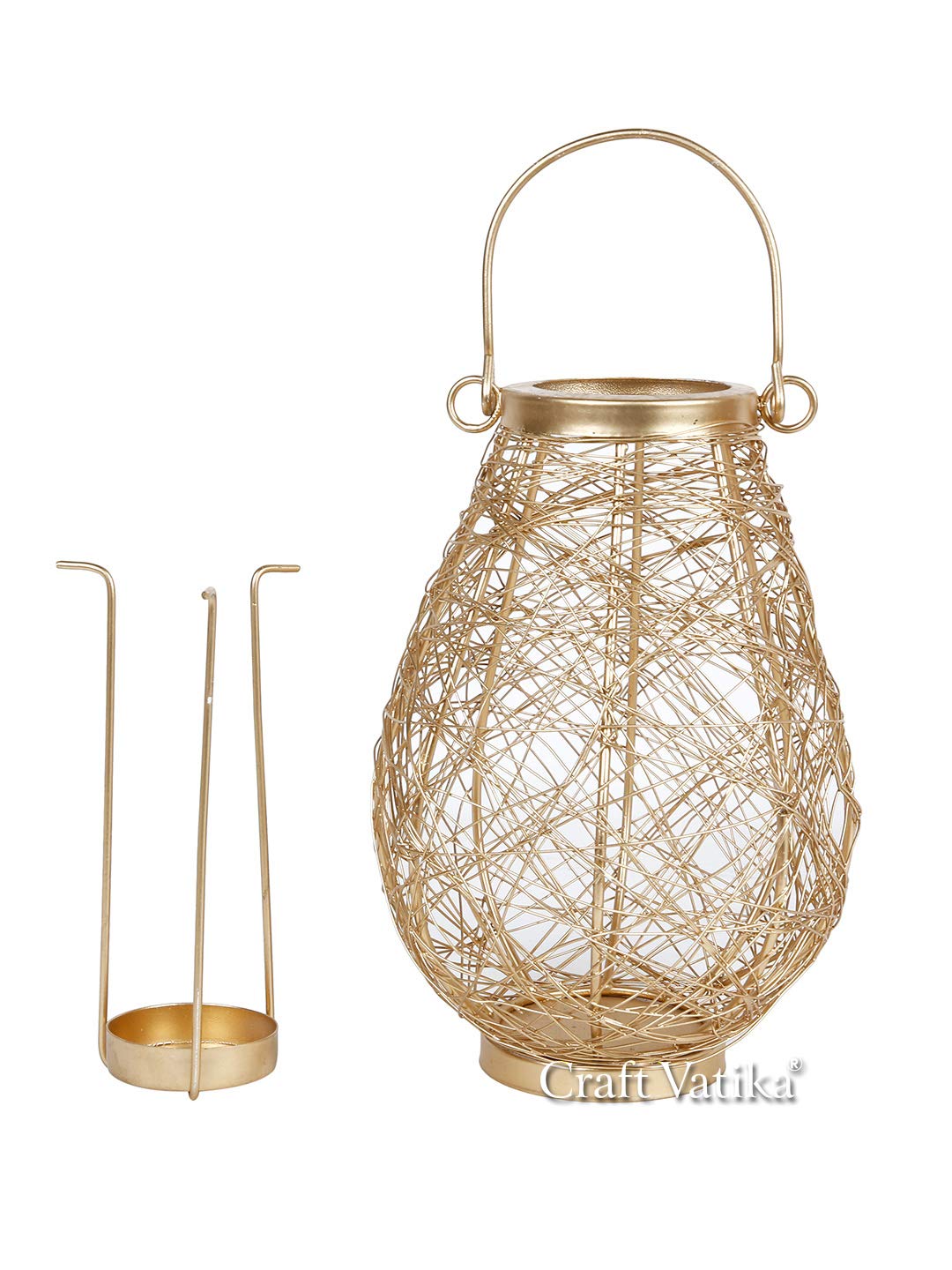 Metal Birds Nested Lantern Tealight Candle Holder Hanging Showpiece