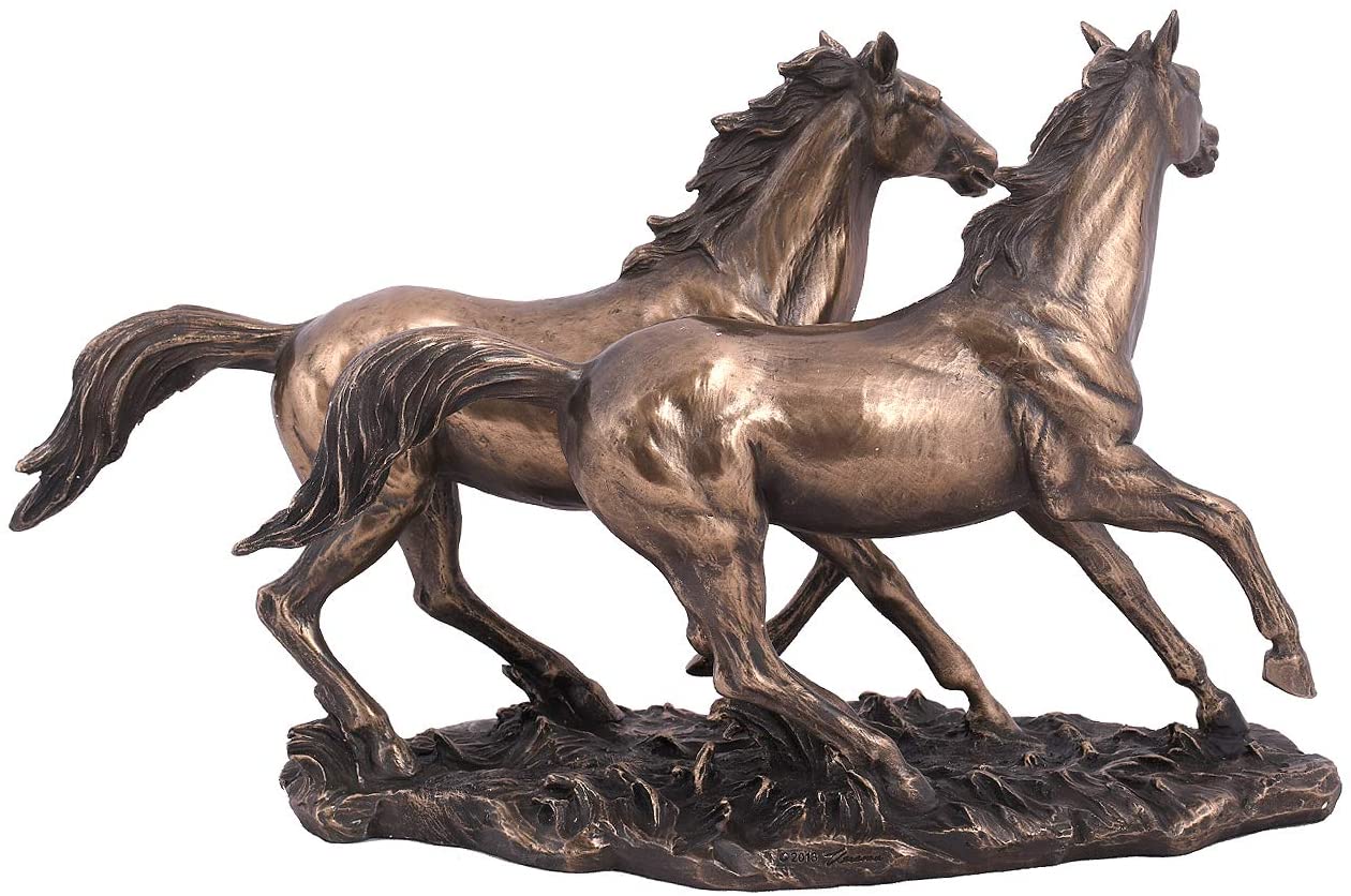 Two Running Horse Poly-resin Figurine Idol Showpiece