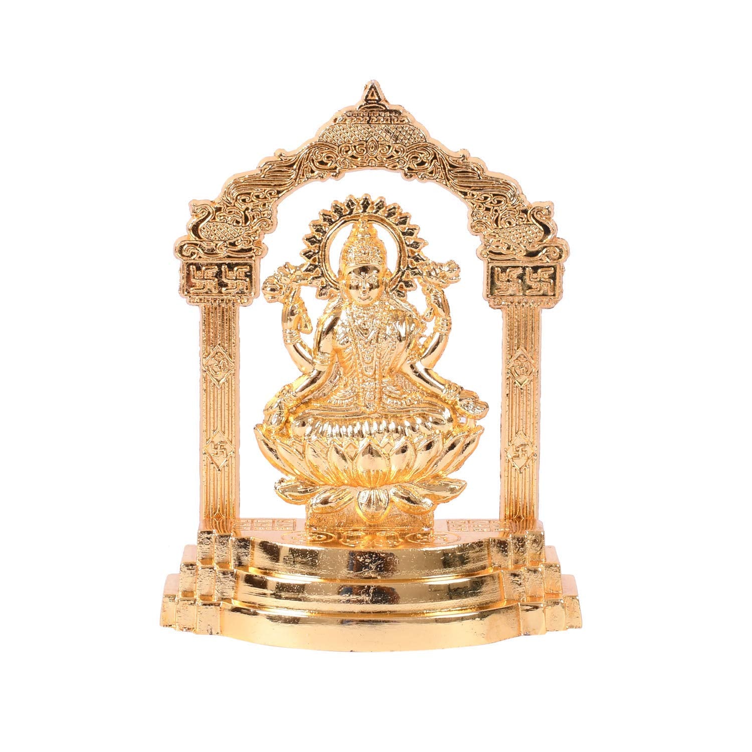 Hindu Goddess Laxmi With Gold Platted Metal Idol
