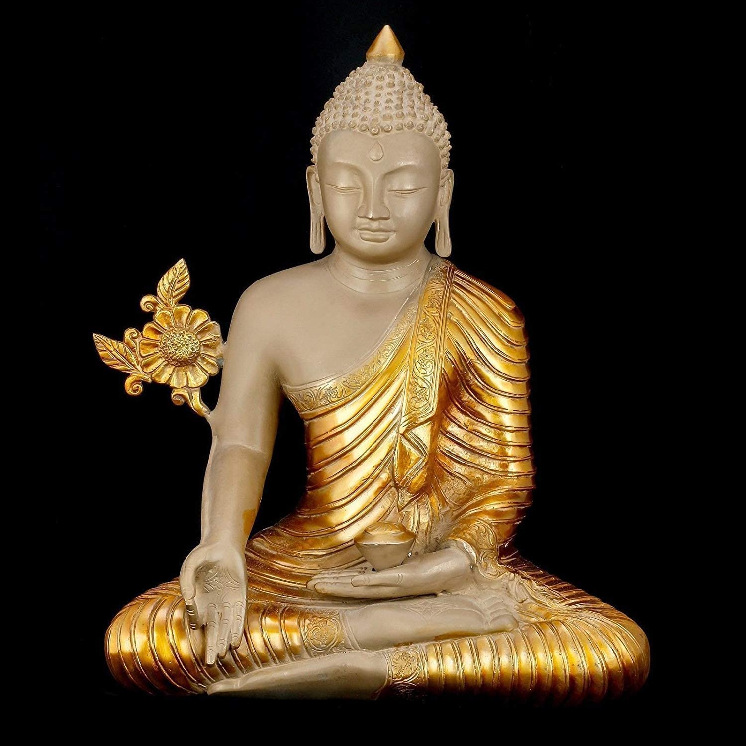 Meditating Lord Buddha Brass Idol With Scared Kalash Statue