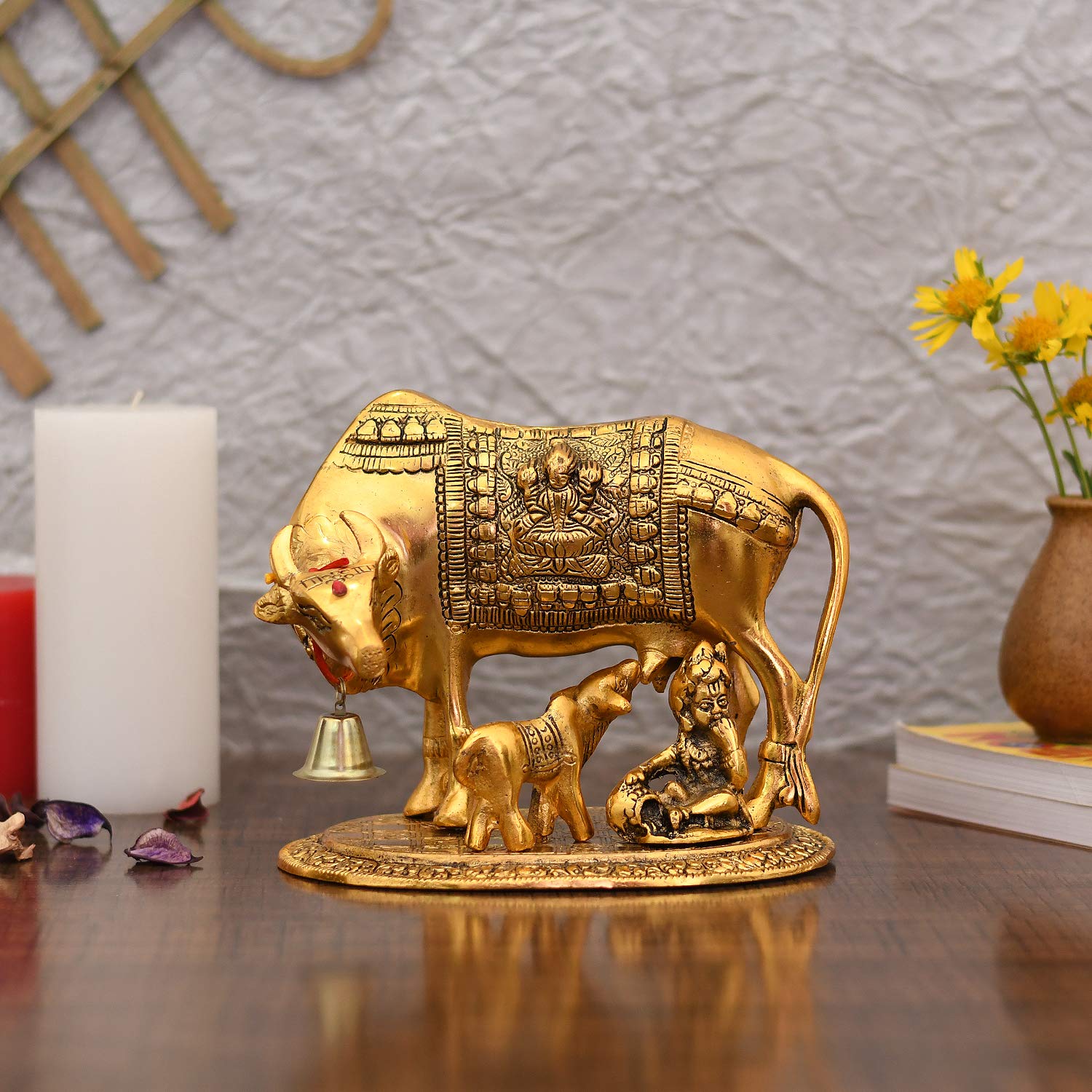 kamdhenu cow with calf, kamdhenu cow statue, kamdhenu cow showpiece figurine, animal showpiece, vastu, feng shui items