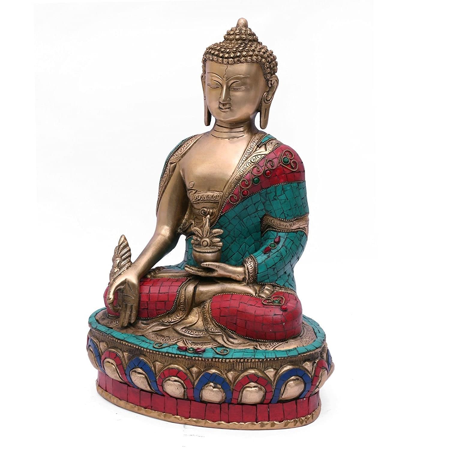 Brass Buddha Idol Showpiece Turquoise Stone Statue Bts242