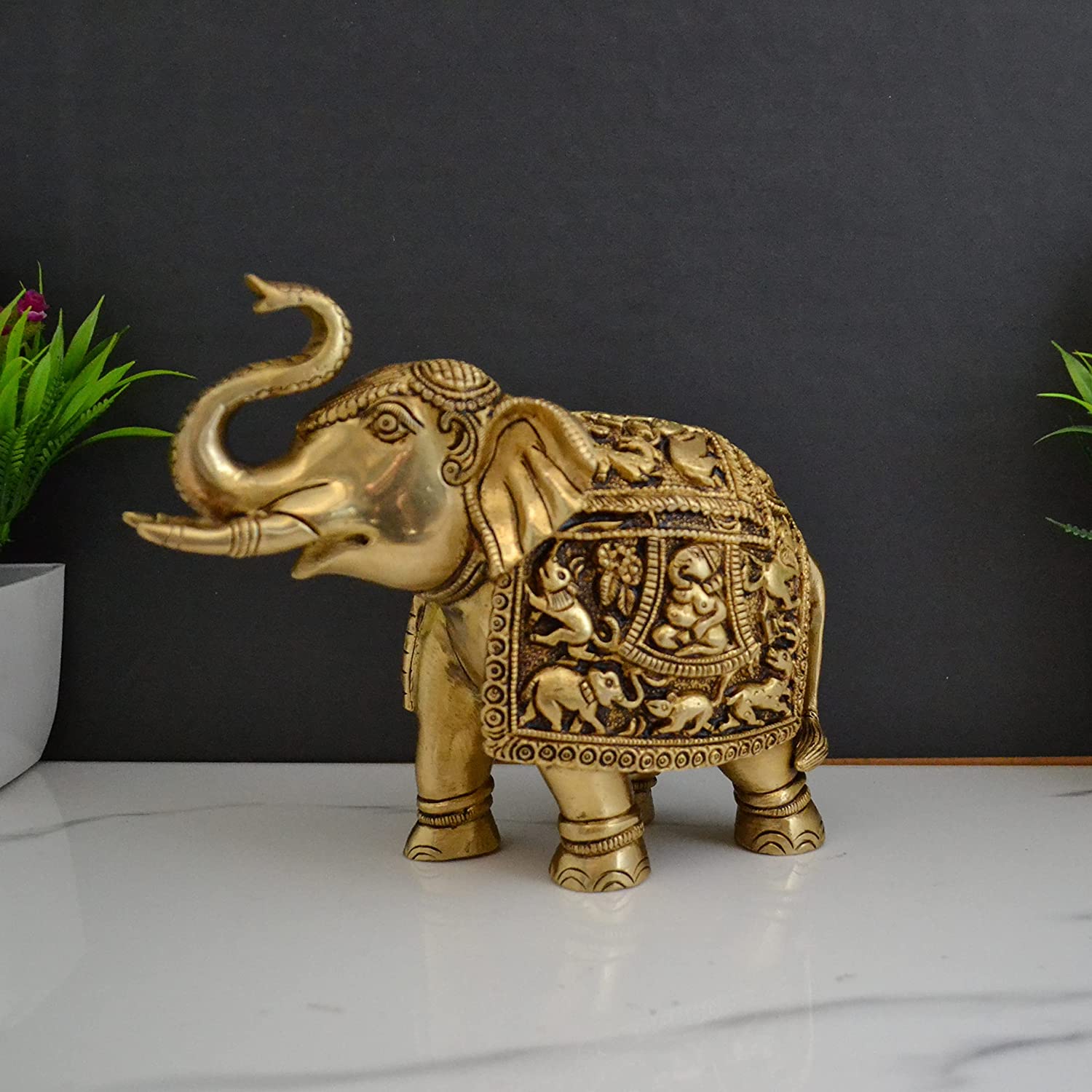 Brass Elephant Trunk Up Decorative Showpiece
