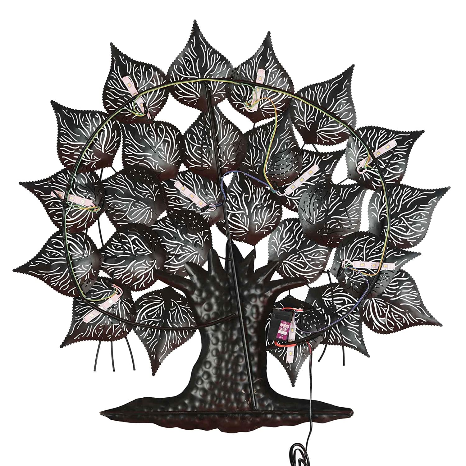 Metal Betel Leaf Tree With LED Light Mounted Wall Hanging Showpiece