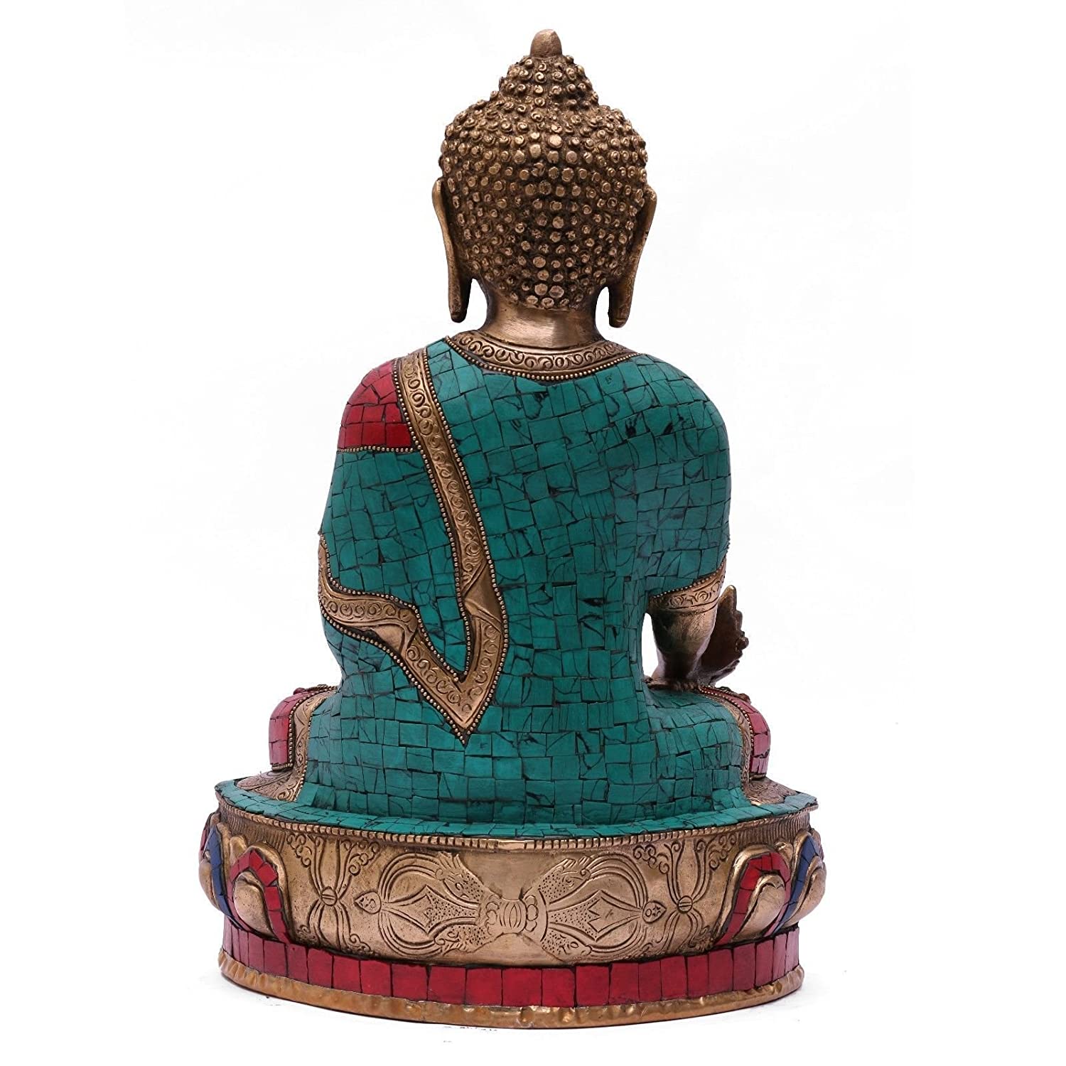 Brass Buddha Idol Showpiece Turquoise Stone Statue Bts242