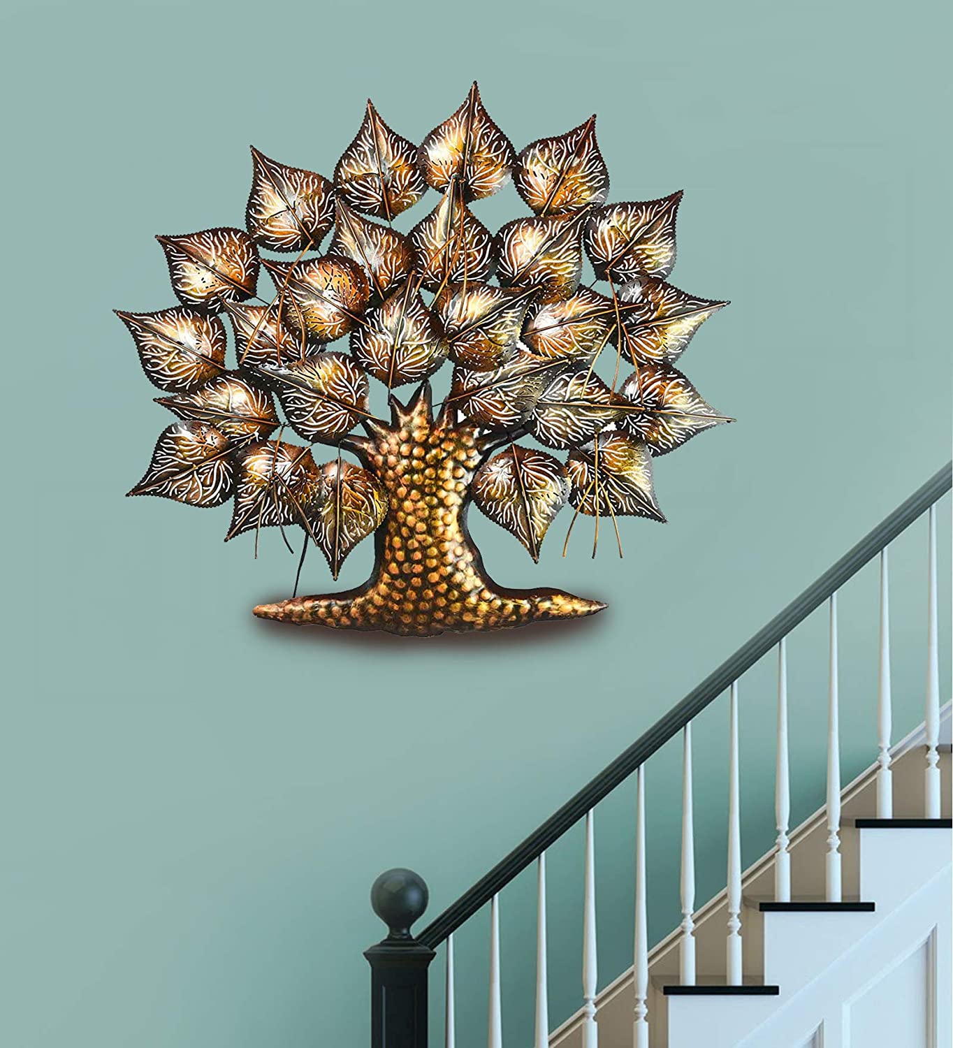 Metal Betel Leaf Tree With LED Light Mounted Wall Hanging Showpiece