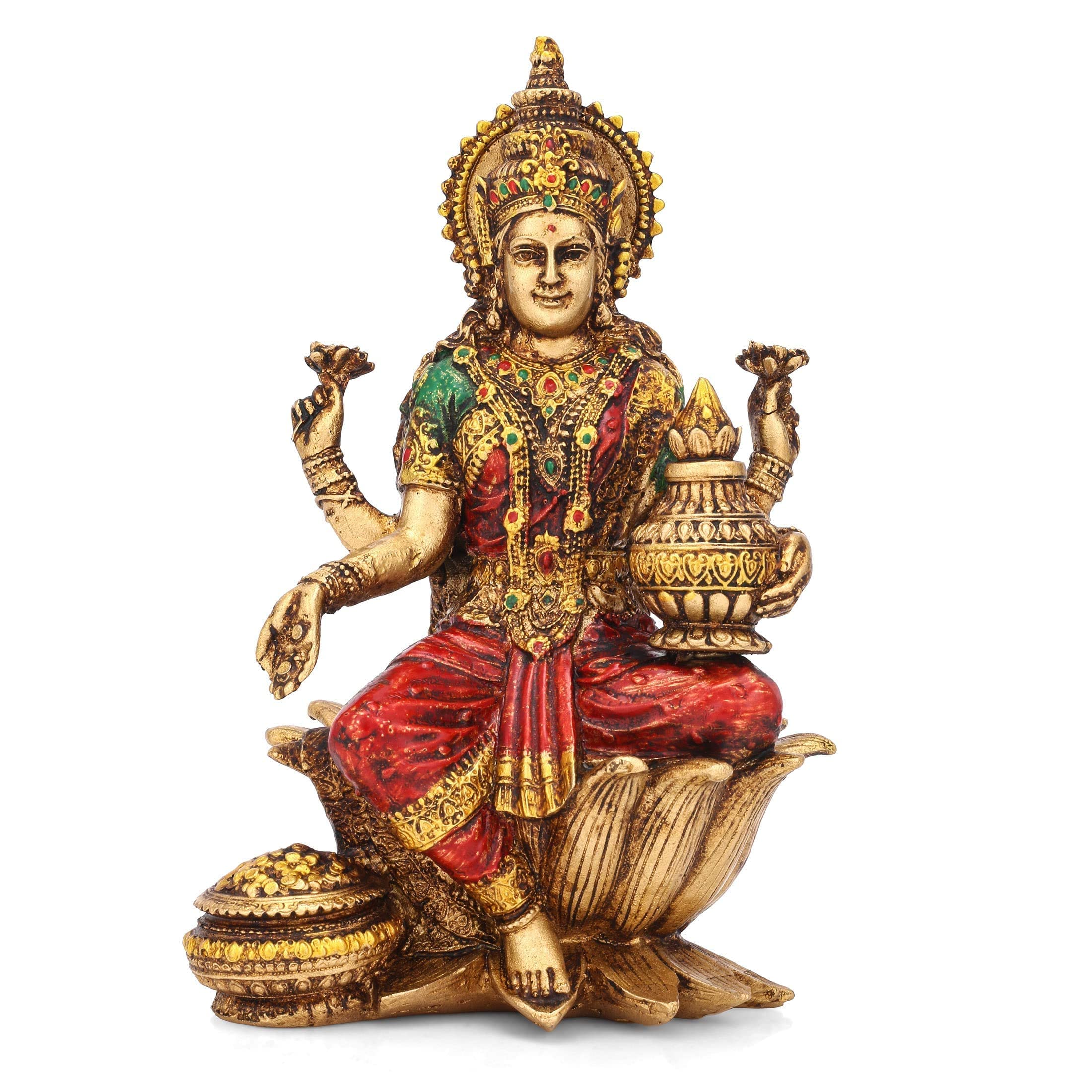 Goddess Lakshmi Devi Idol Sitting on Lotus Resin Statue