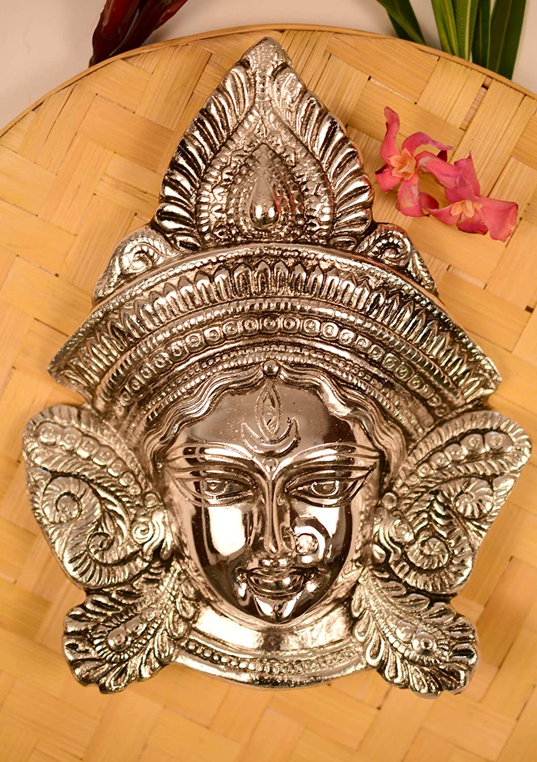 Aluminum Wall Hanging of Goddess Durga Maa Face Sculpture