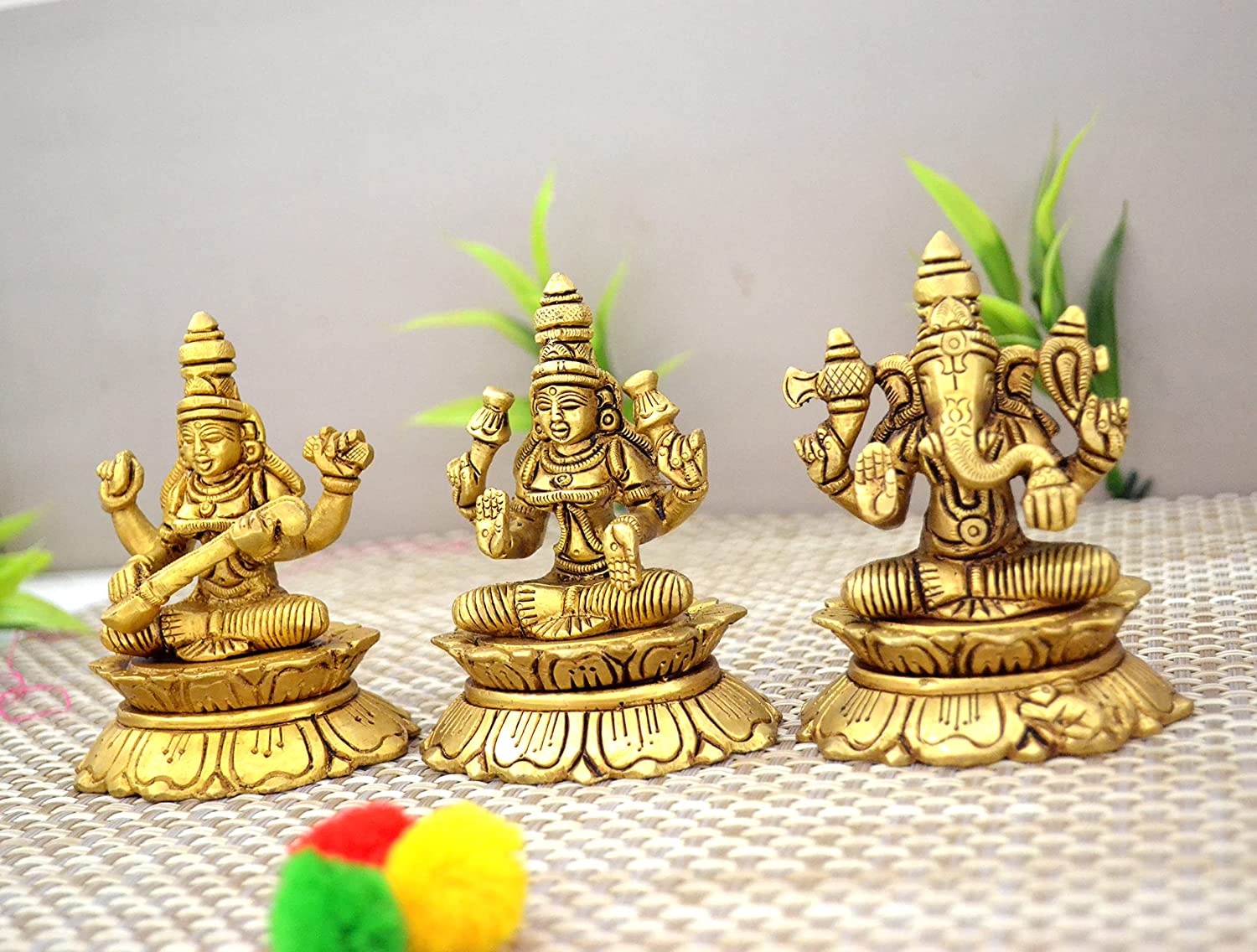 Lakshmi Ganesha Saraswati Brass Statue for Home Puja