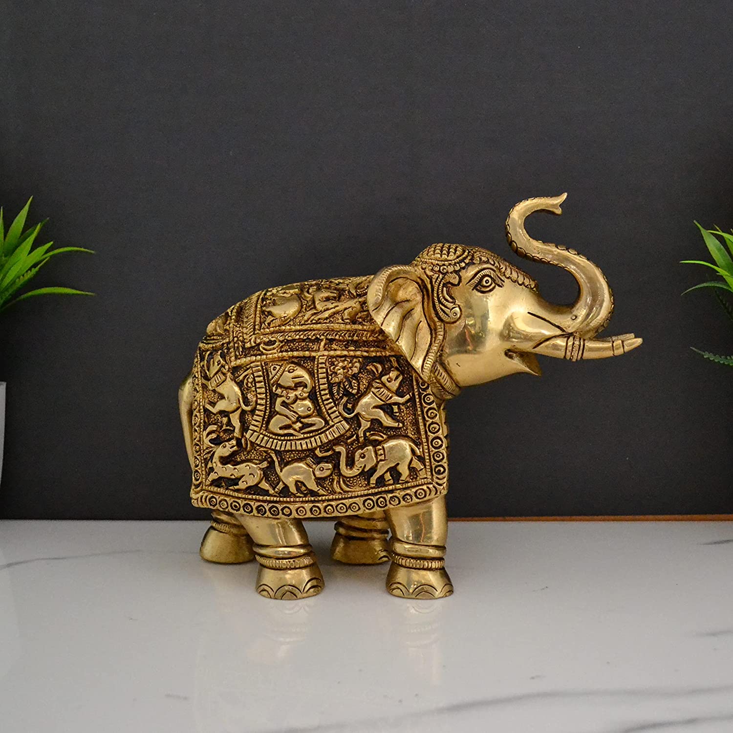 Brass Elephant Trunk Up Decorative Showpiece
