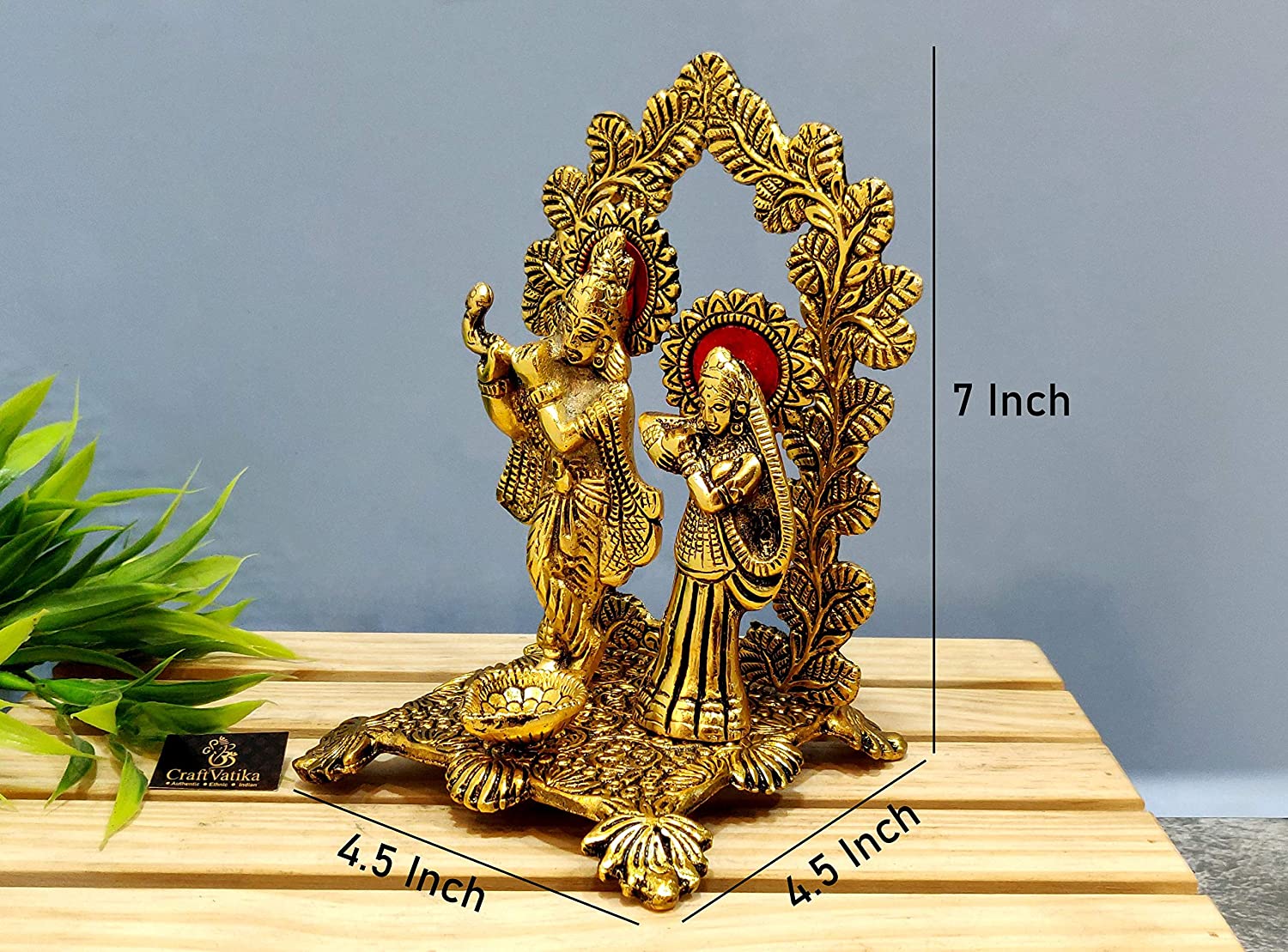 Brass Radha Krishna Idol Murti with Diya Showpiece