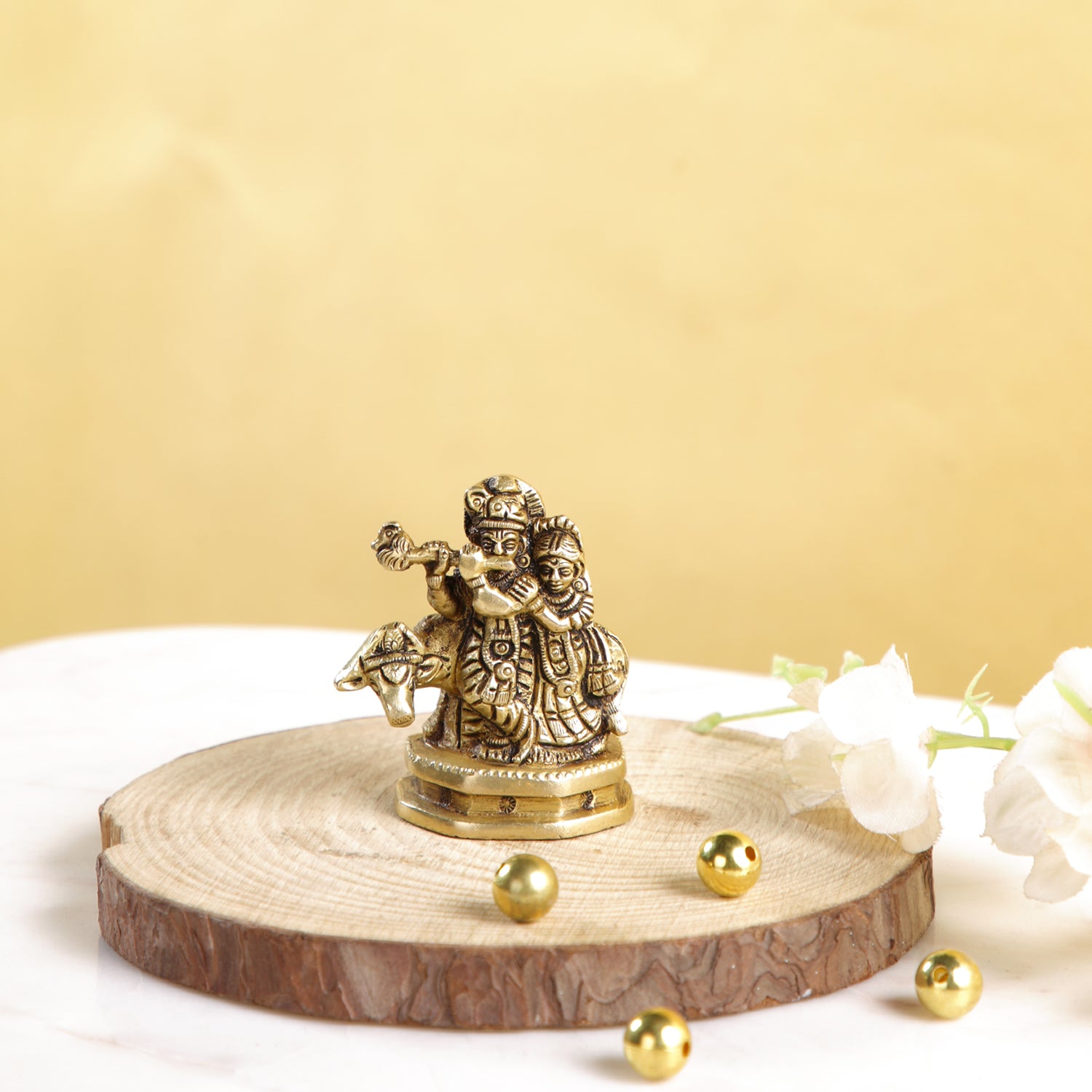Radha Krishna with Cow Brass Idol