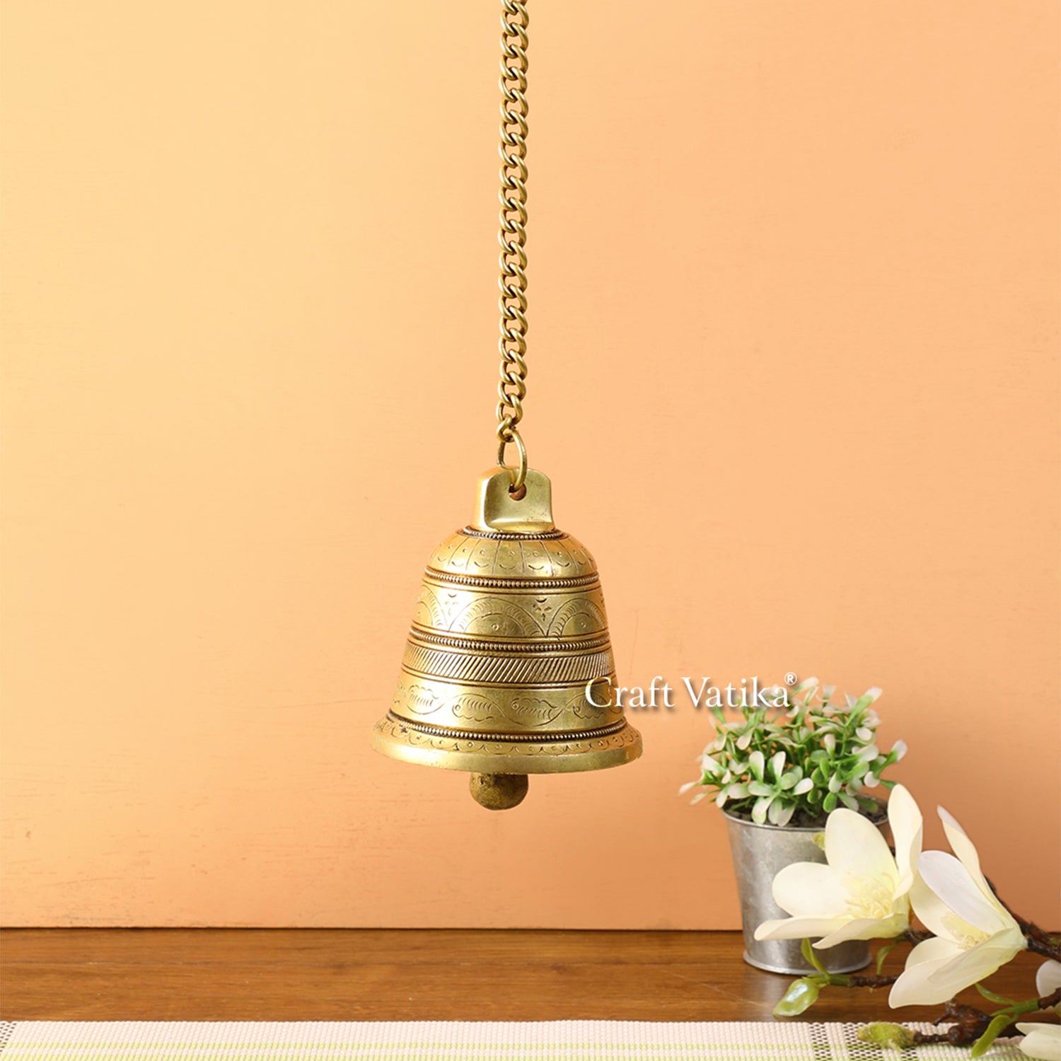 Brass Hanging Bell With Chain And Hook For Temple Dfbw161