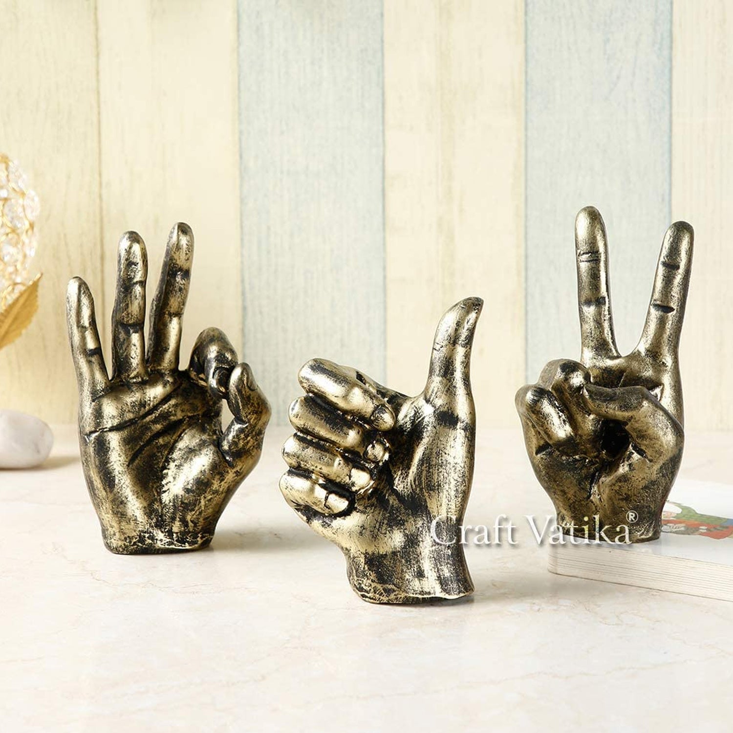 Polyresin Hand Gestures Decorative Showpieces (Set of 3)