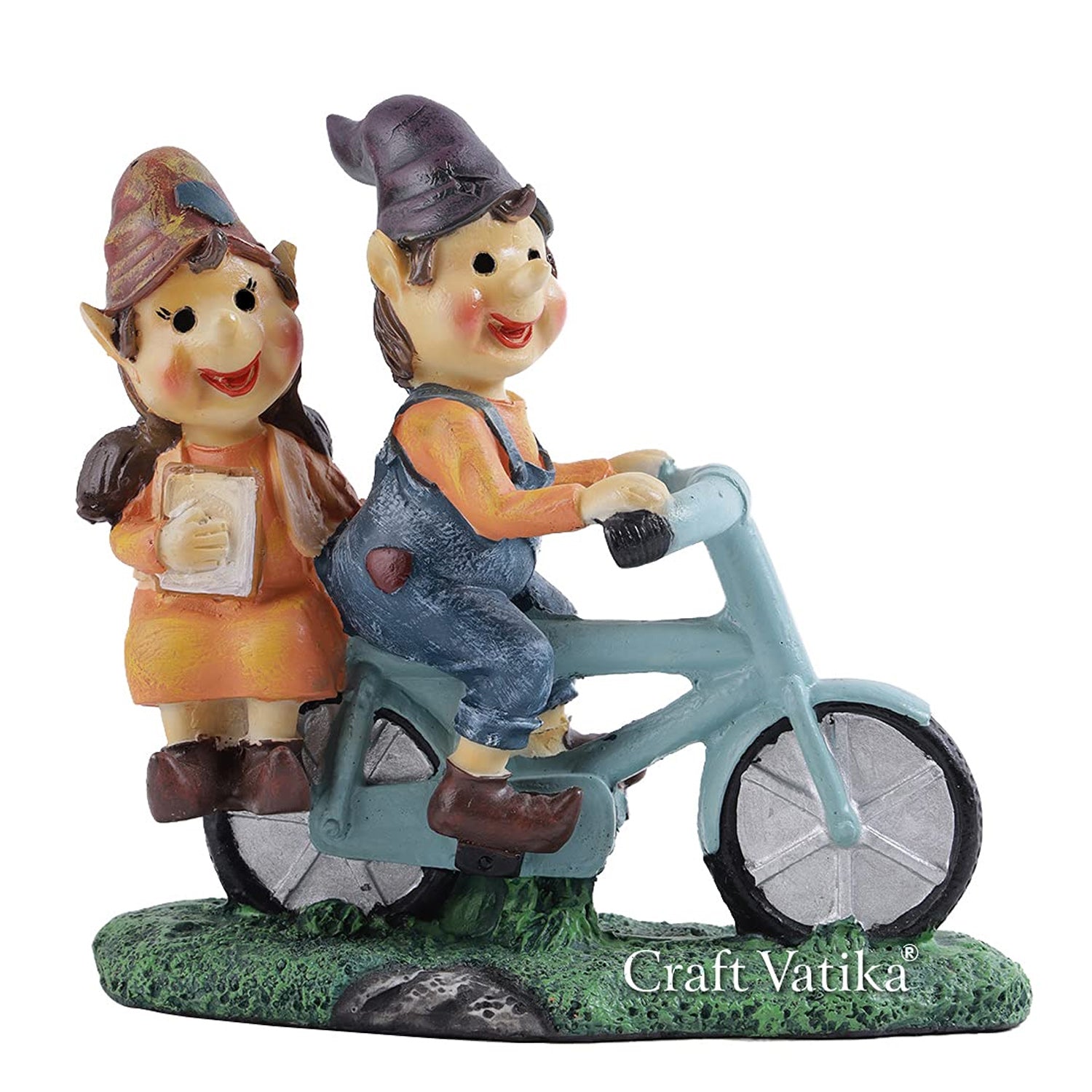 Cute Romantic Love Couple On Cycle Miniature Statue