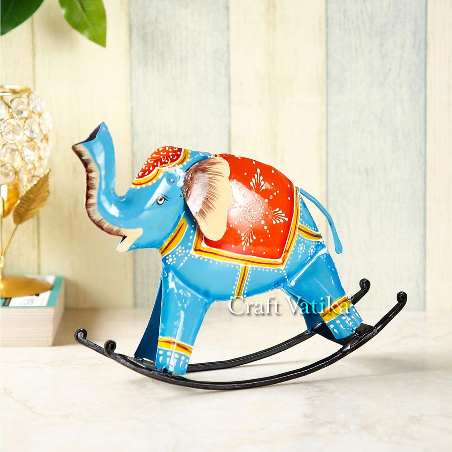 Metal Swing Elephant Trunk Up Showpiece