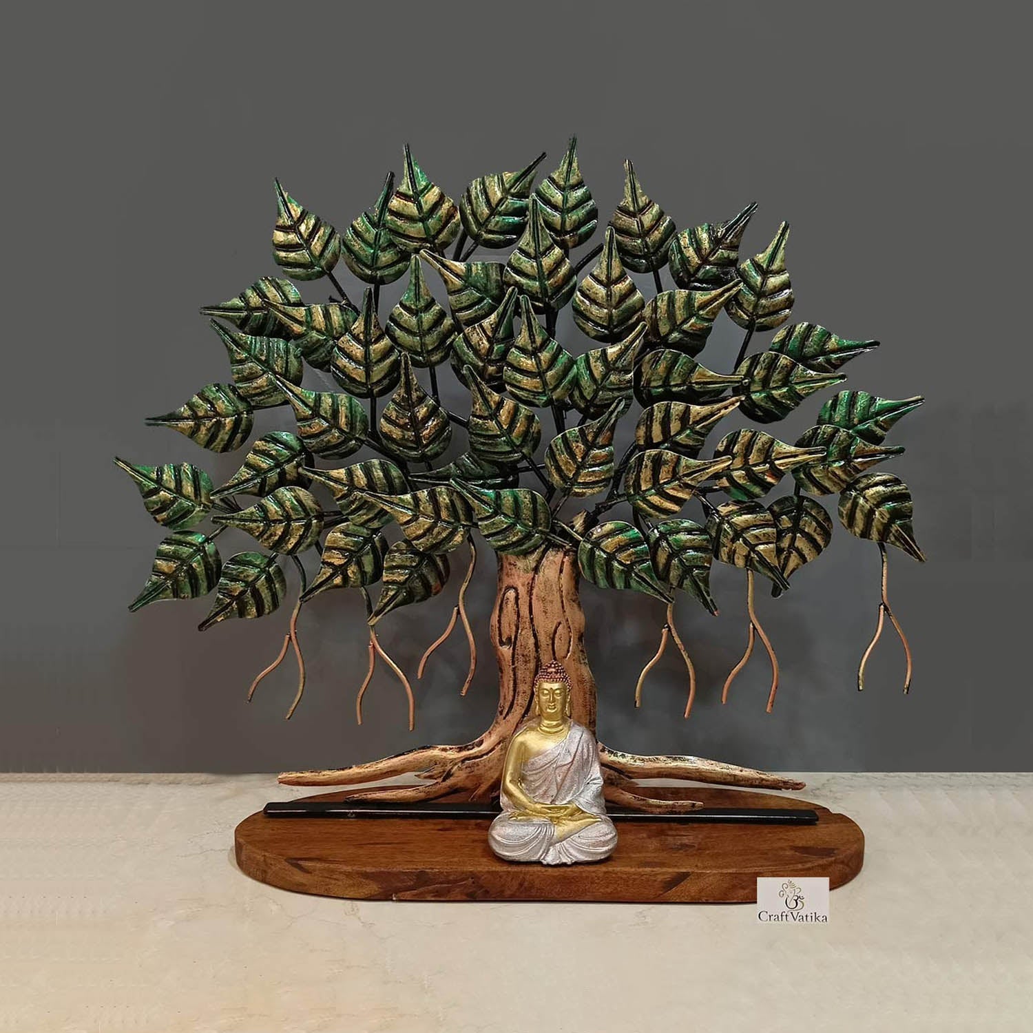 Iron Tree Of Life Showpiece With Mediating Buddha Statue
