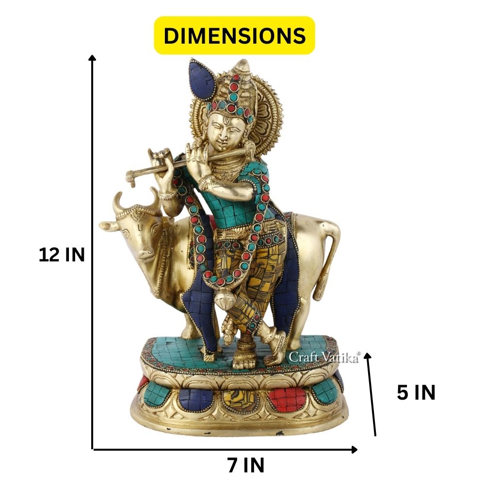 Brass Lord Krishna Flute Playing Statue Kts114