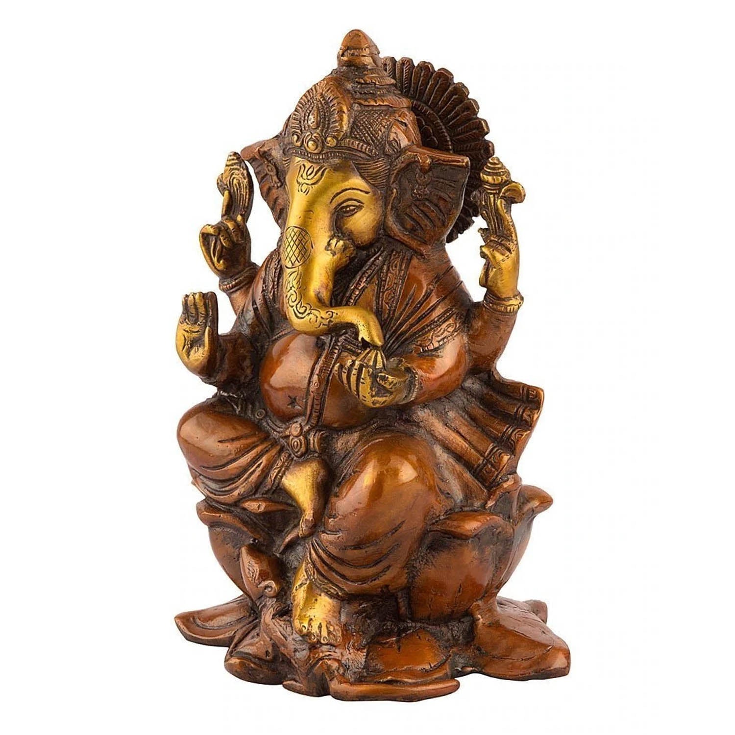Blessing Sitting Ganesh On Lotus Idol Murti